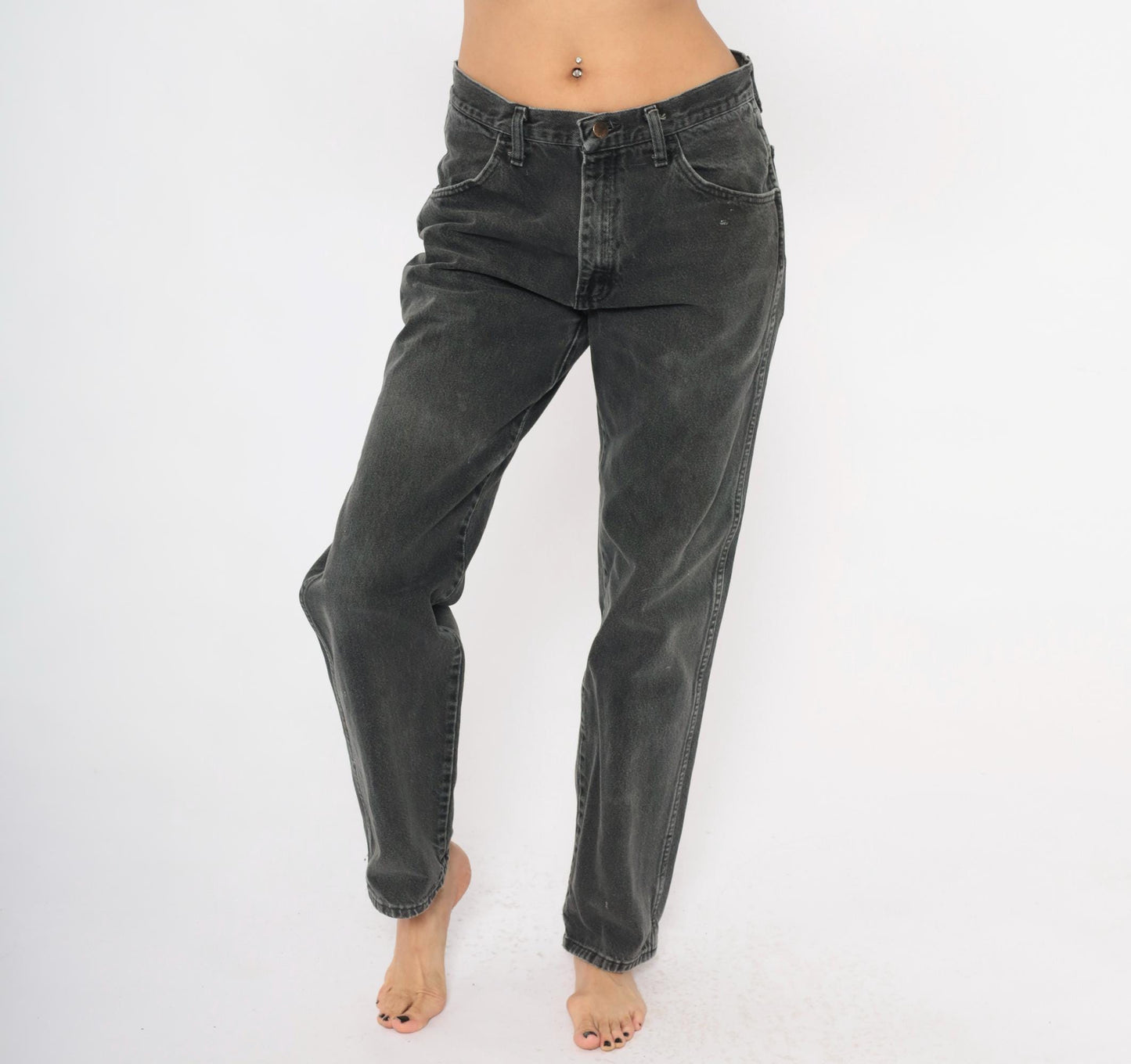 90s Rustler High-Waist Straight Leg Jeans Faded Black Denim Medium
