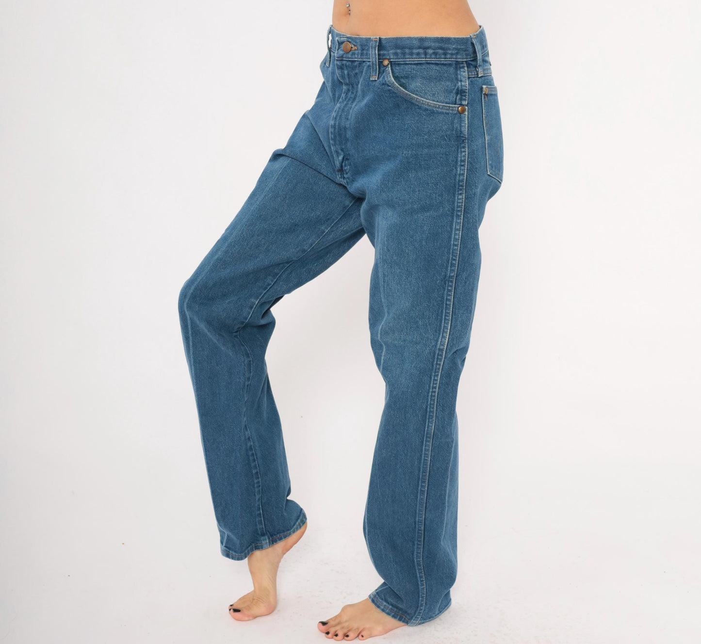 90s Wrangler Cowboy Cut Jeans Straight Leg High Rise Medium Wash 34x33