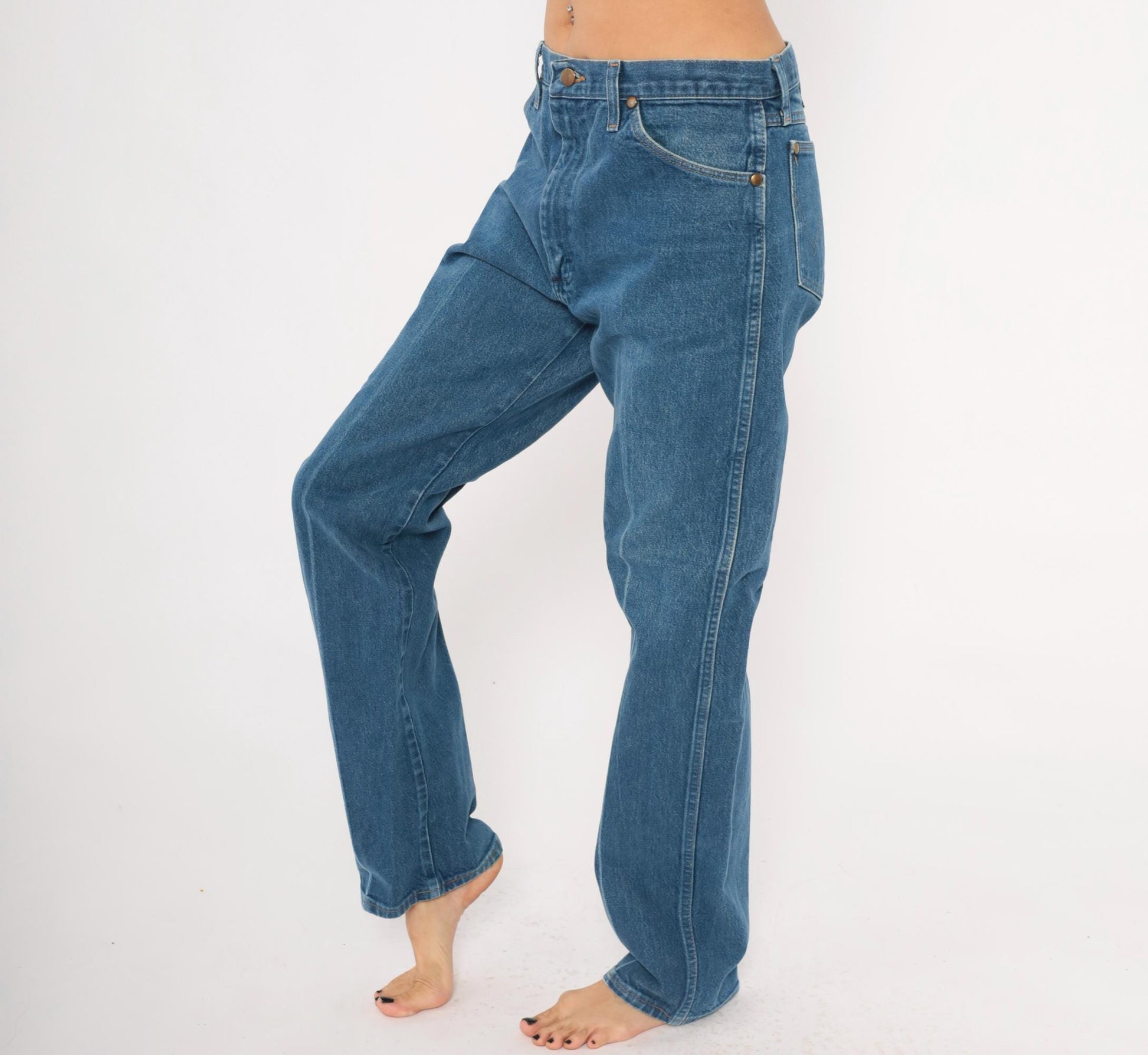 90s Wrangler Cowboy Cut Jeans Straight Leg High Rise Medium Wash 34x33