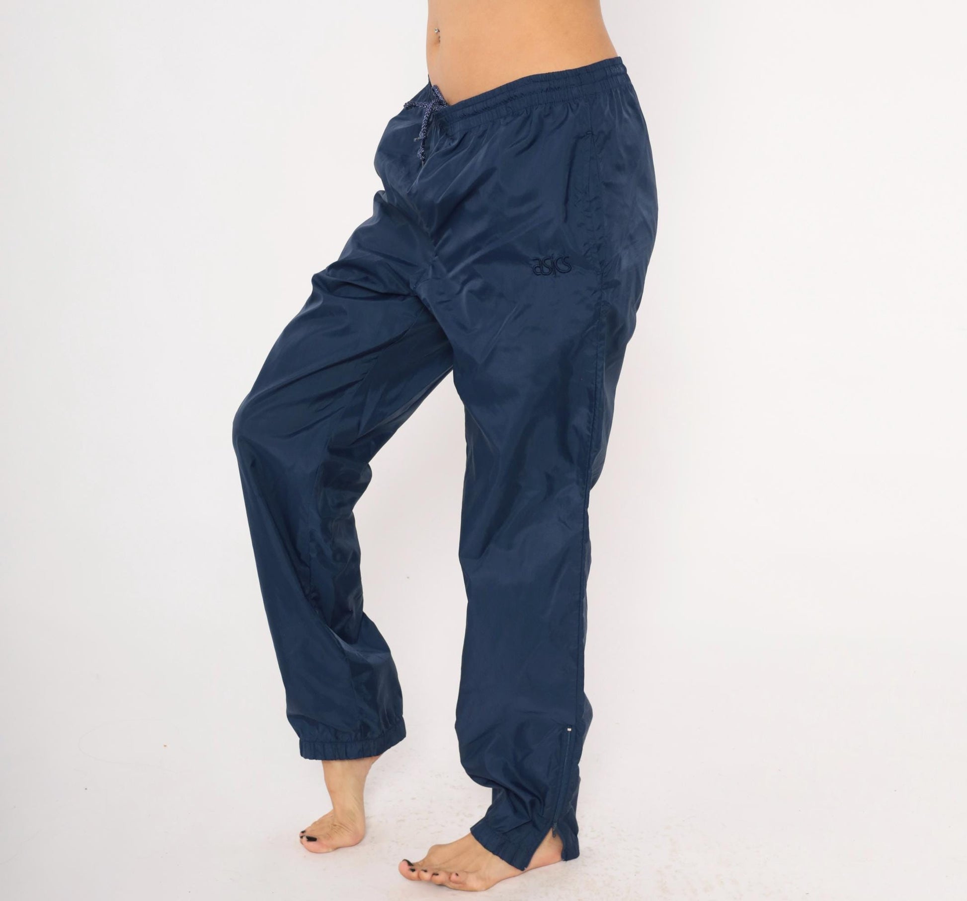 90s Asics Navy Windbreaker Track Pants Straight Leg Medium M
