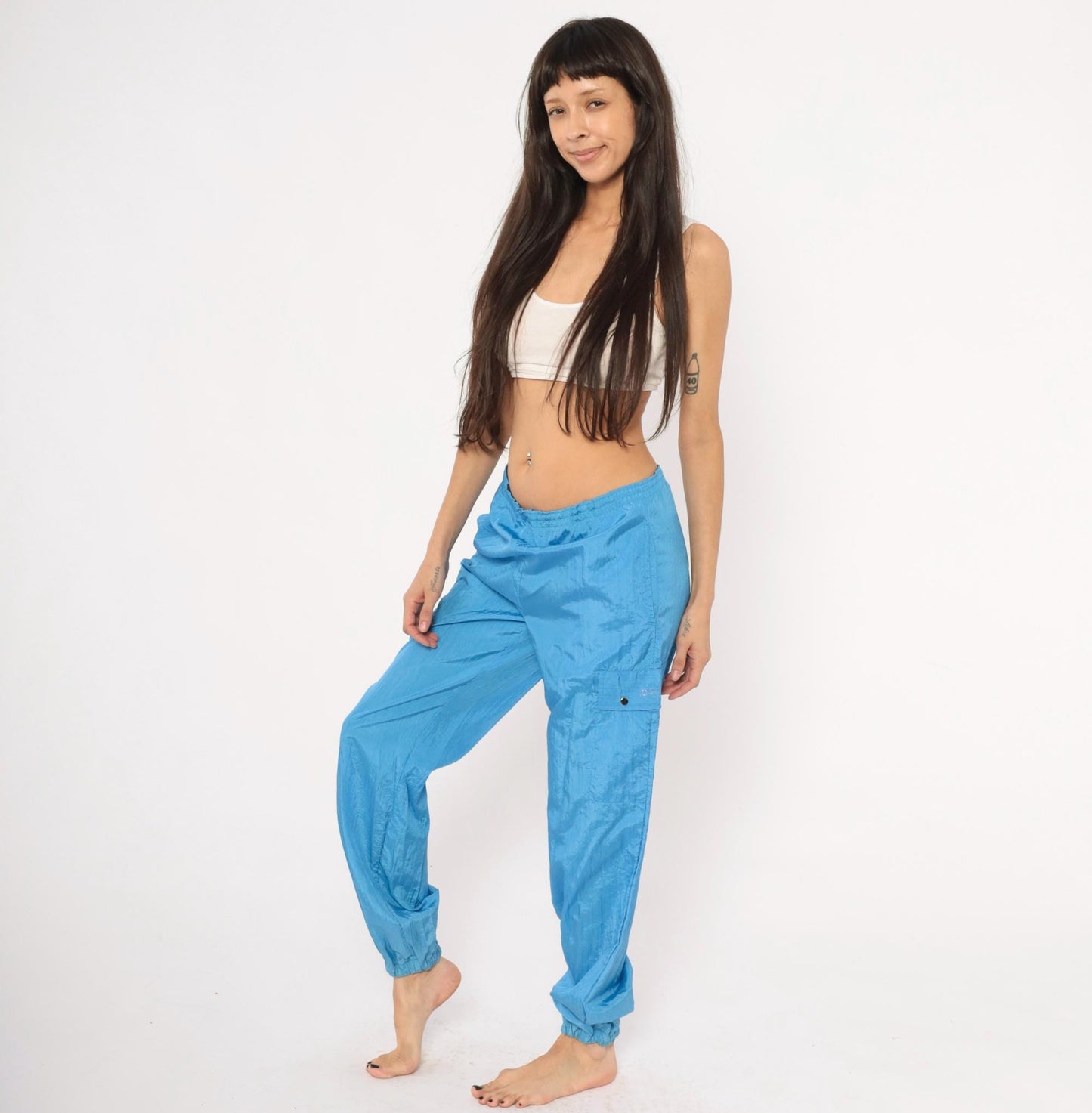 90s Converse Windbreaker Track Pants Sky Blue Nylon Large L