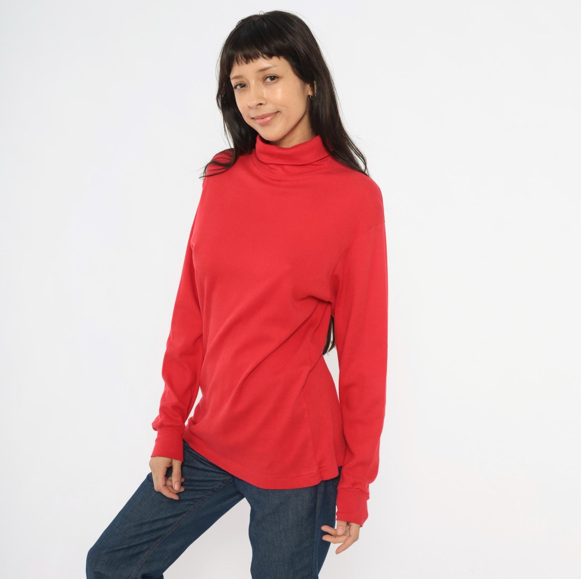 90s The Eagle's Eye Red Turtleneck Cotton Pullover Tunic Large XL