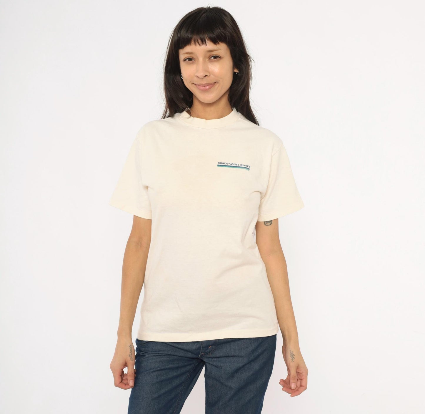 90s Grady-White Boats Sportfishing Graphic Tee Cream Cotton Medium M