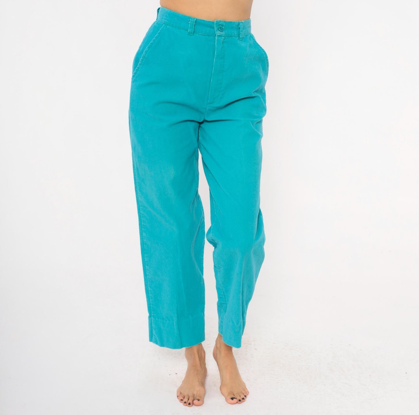 80s Gregg Michael Teal Corduroy Trousers High Waisted Straight Leg Extra Small XS