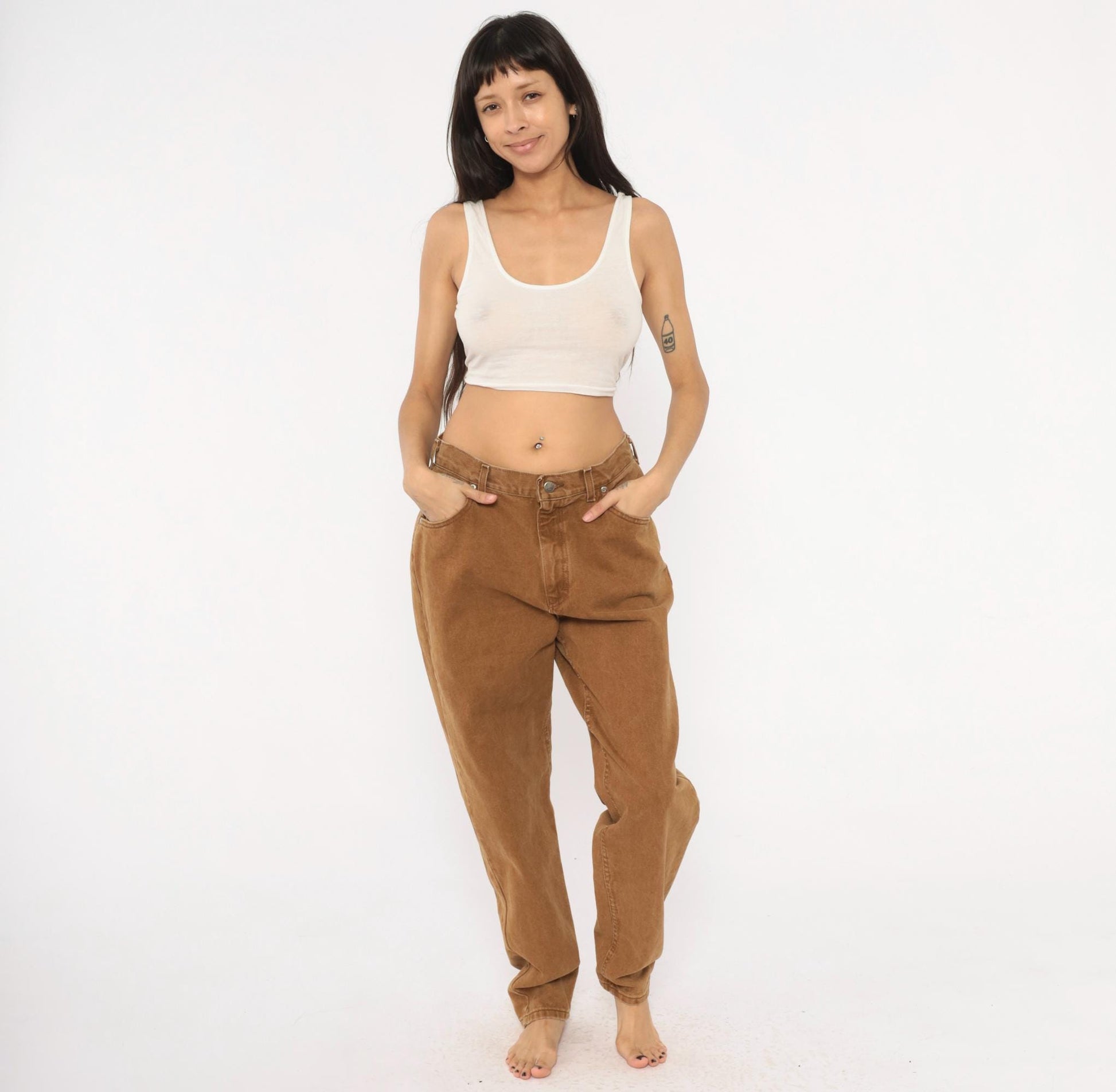 90s Lee Brown Tapered High-Waisted Jeans Denim Tan Cotton Medium M