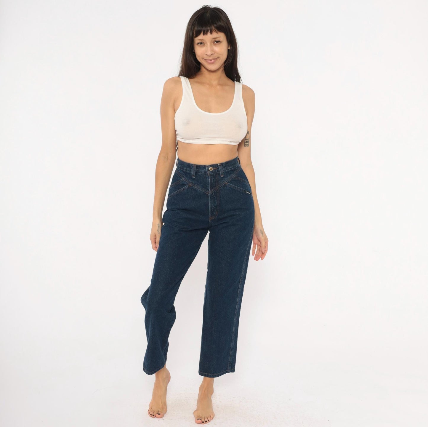 90s Rockies High Waisted Dark Wash Denim Mom Jeans Navy Tapered Leg Extra Small XS
