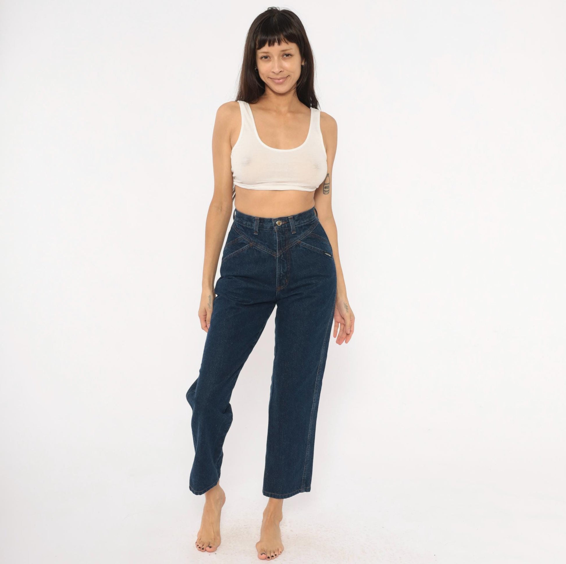 90s Rockies High Waisted Dark Wash Denim Mom Jeans Navy Tapered Leg Extra Small XS