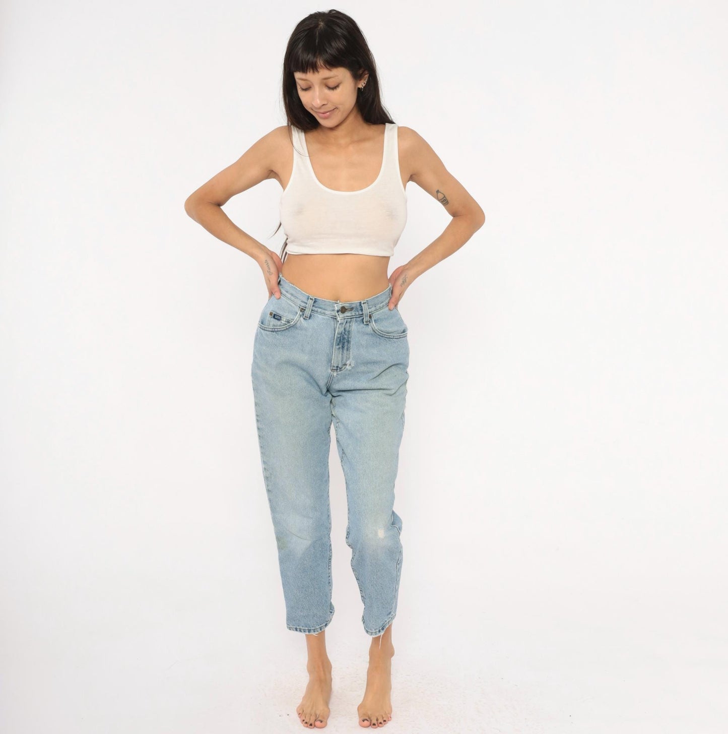 90s Lee Mom Jeans Light Wash High Waisted Tapered Denim Petite Small