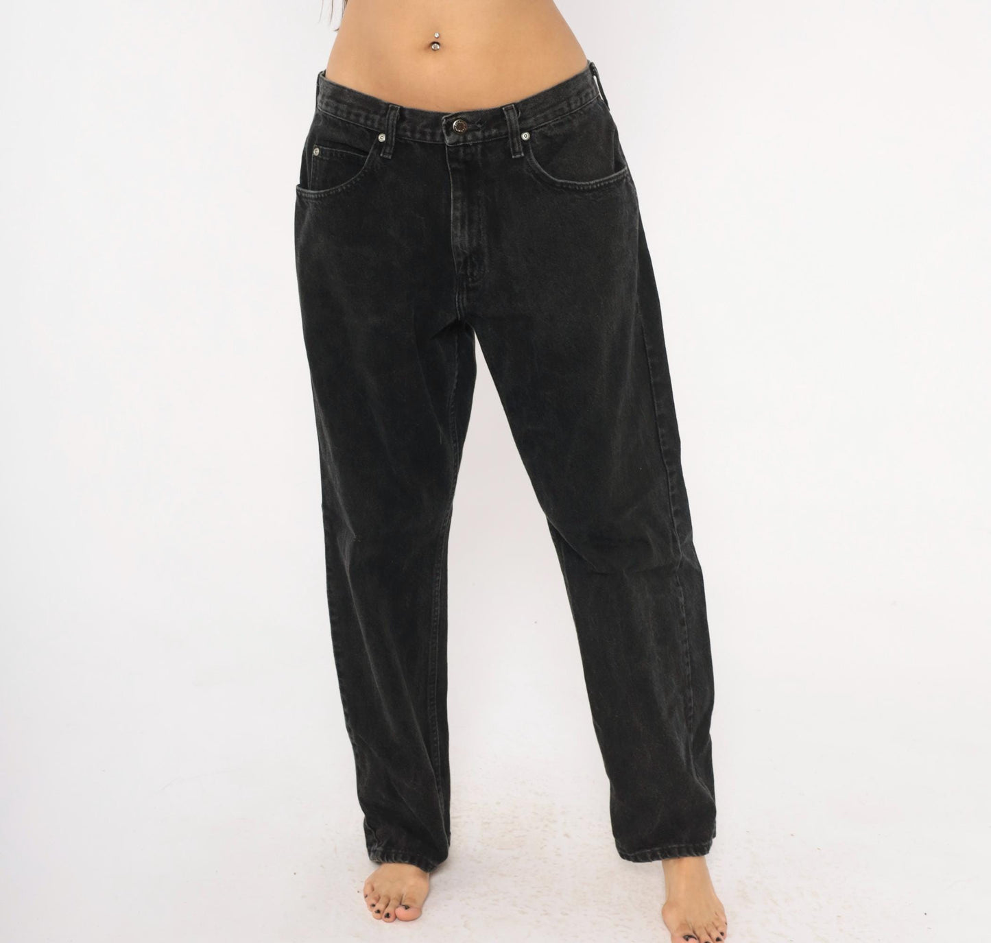 Wrangler Black Faded Denim Jeans High Rise Straight Leg 2000s Large L