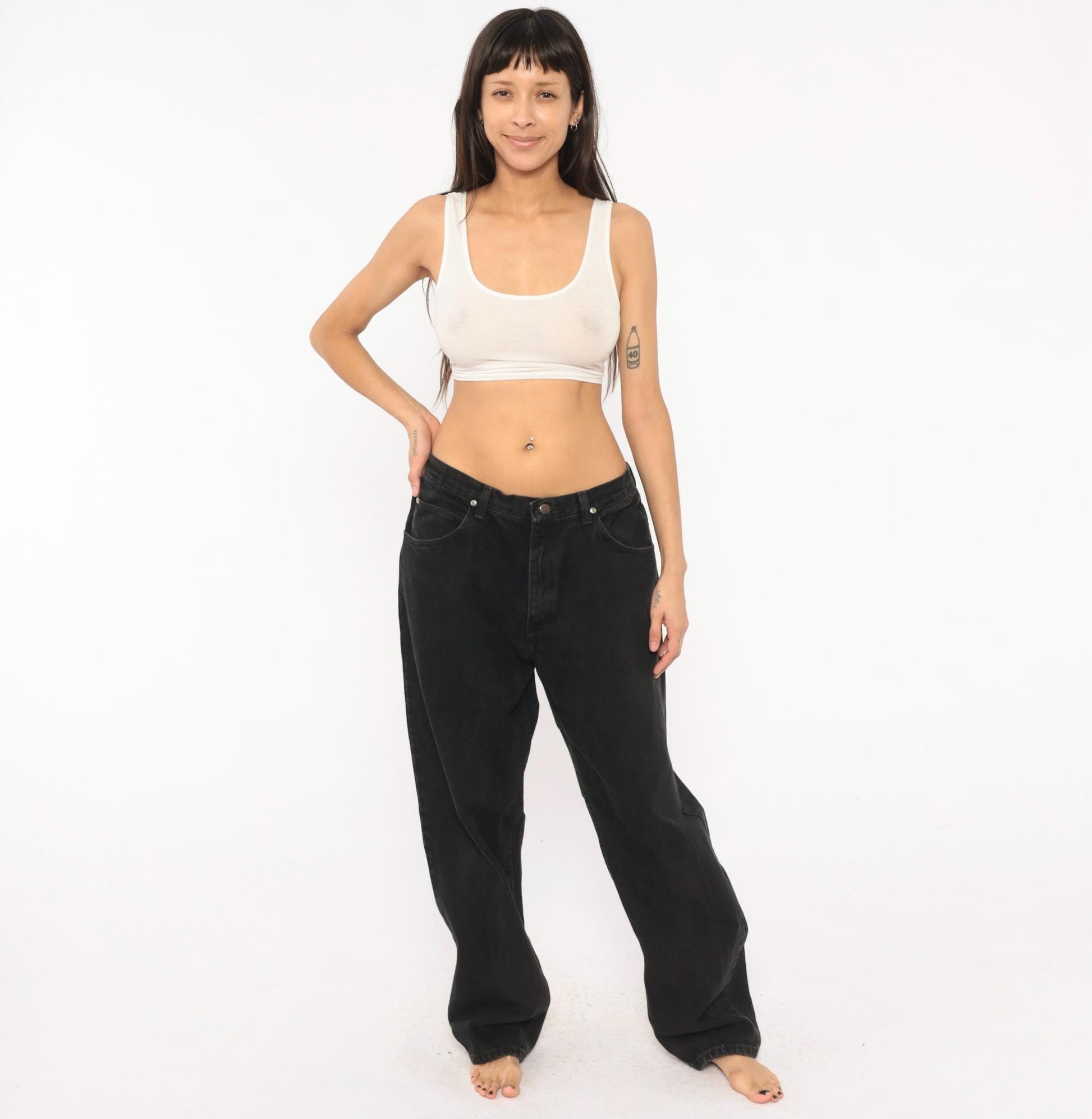 2000s Wrangler Black Denim Jeans Relaxed Fit Straight Leg Cotton 36 x 33
