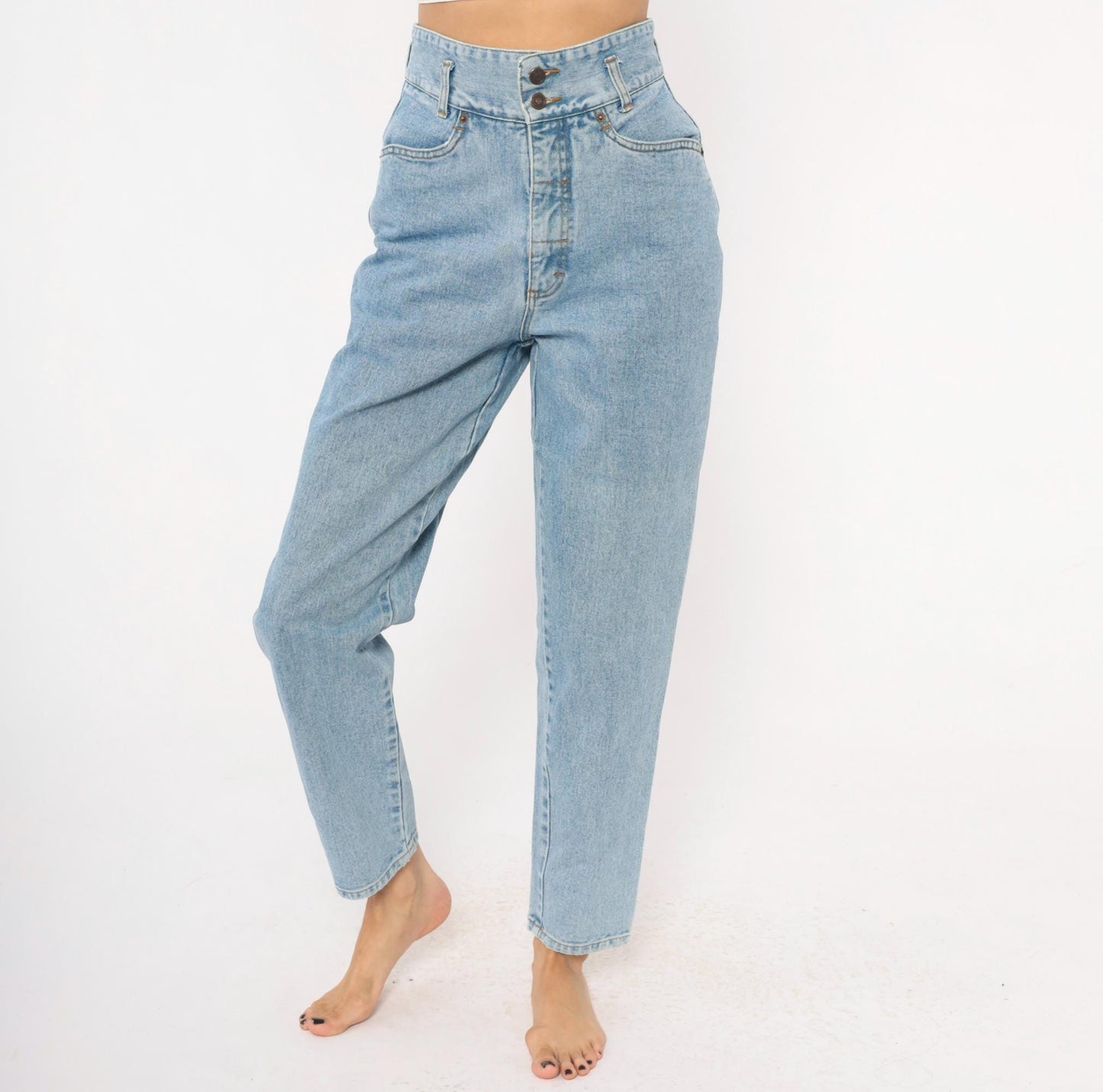 90s Sostanza Workwear Mom Jeans Light Wash High Rise Tapered Extra Small XS