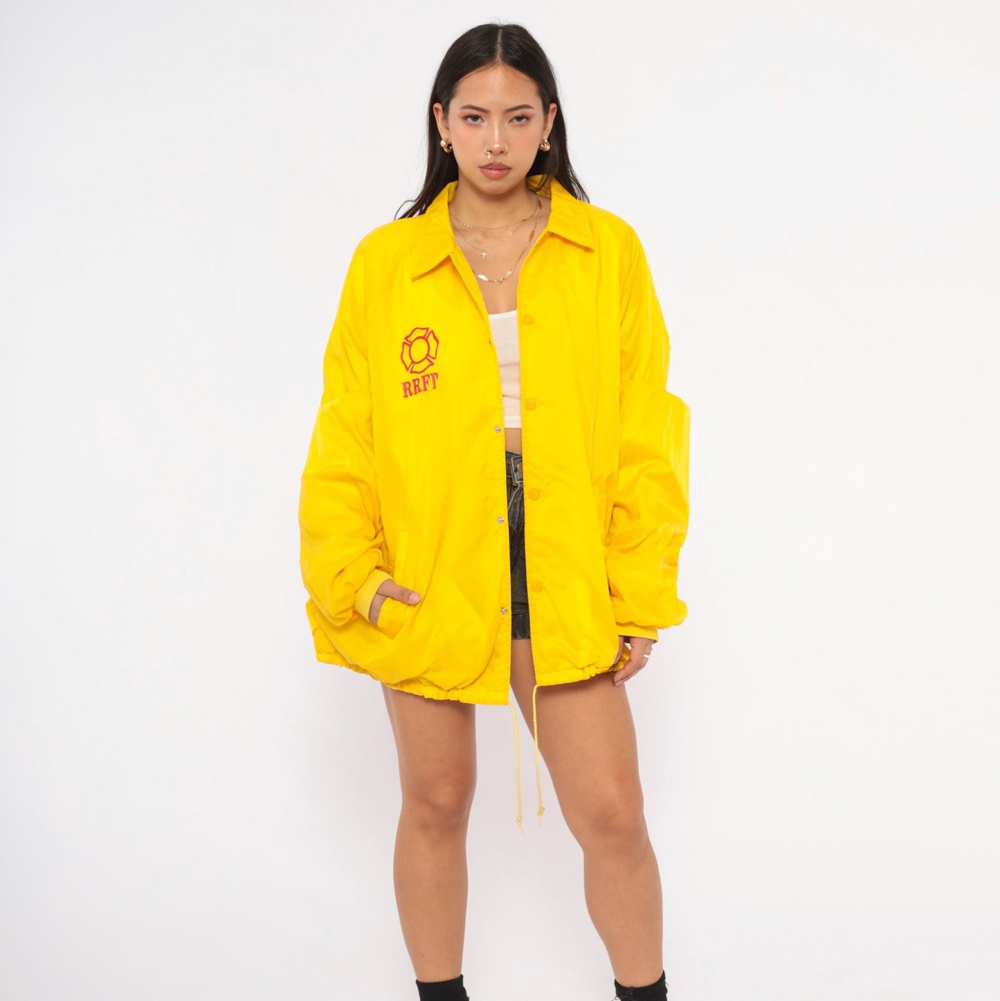 80s Rio Rico Fire Department Coach Jacket Yellow Nylon Windbreaker Extra Large XL