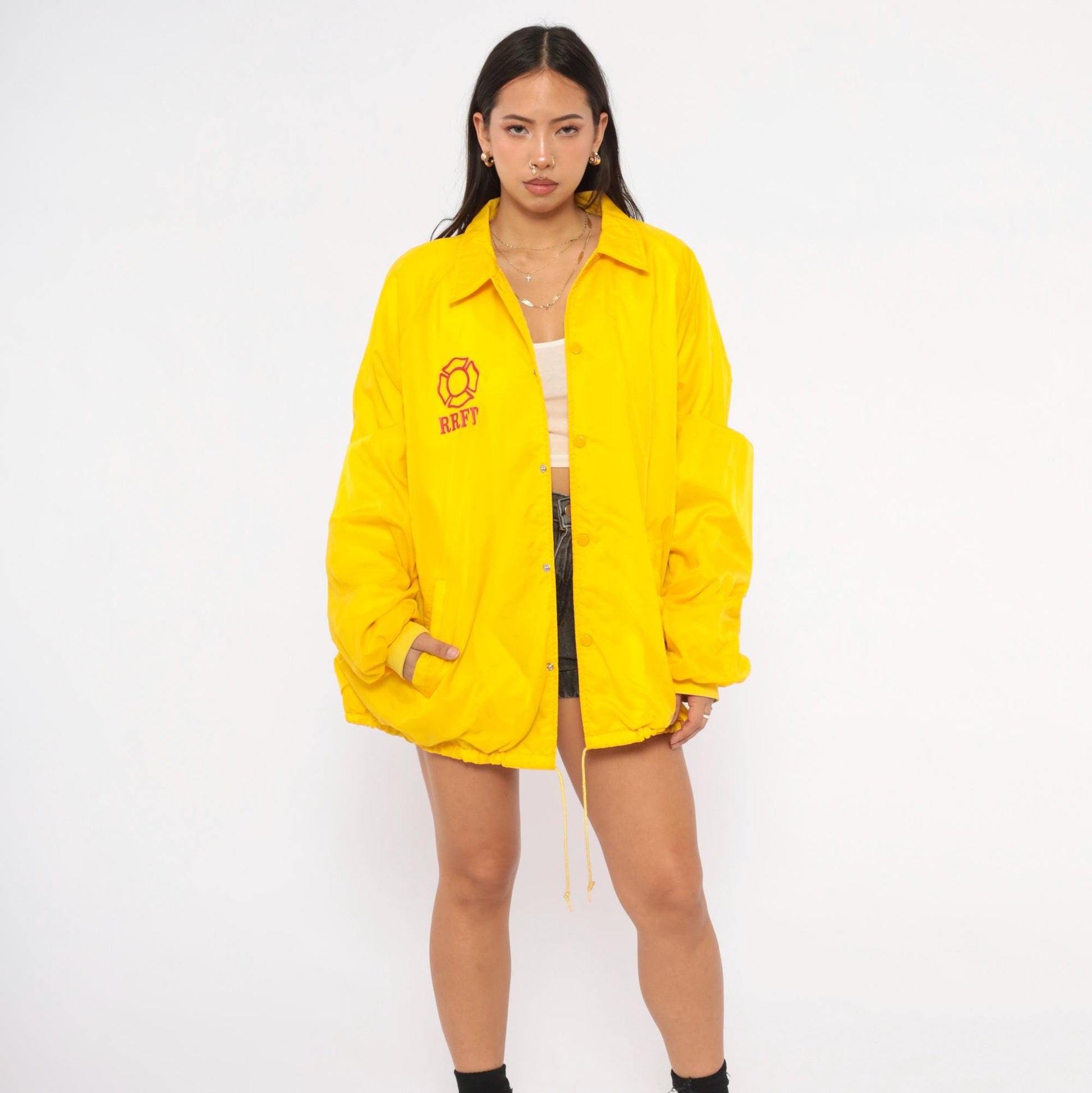 80s Rio Rico Fire Department Coach Jacket Yellow Nylon Windbreaker Extra Large XL
