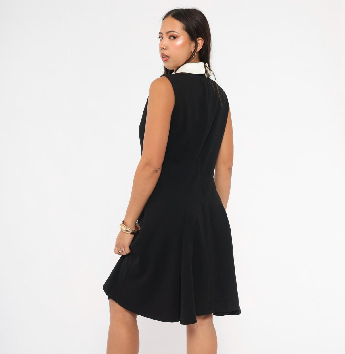 Y2K Tommy Hilfiger Black Mini Dress Double Breasted White Collar Medium M