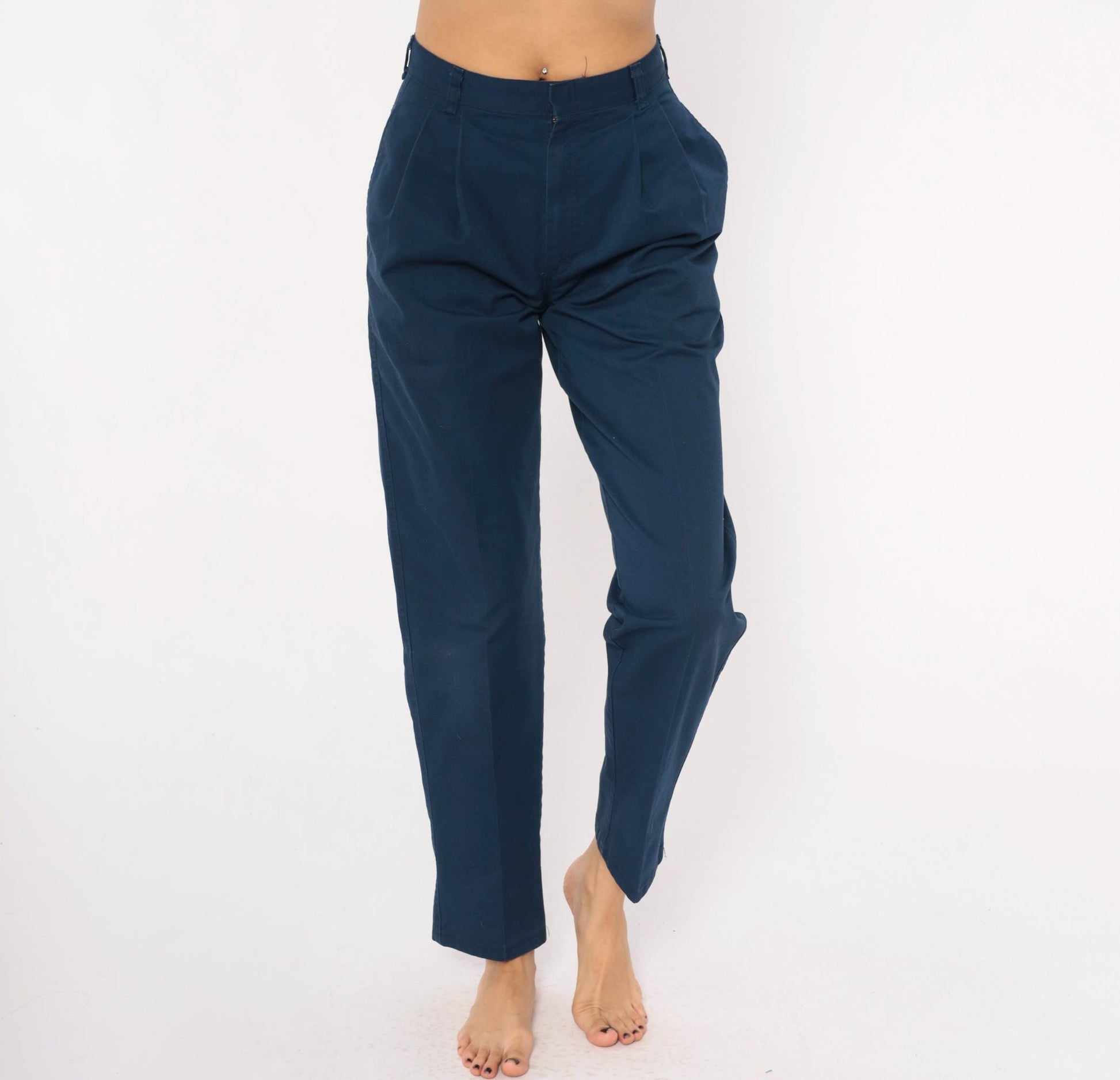 80s Mark Twain Navy Pleated Trousers High Waist Tapered Ankle Length Small