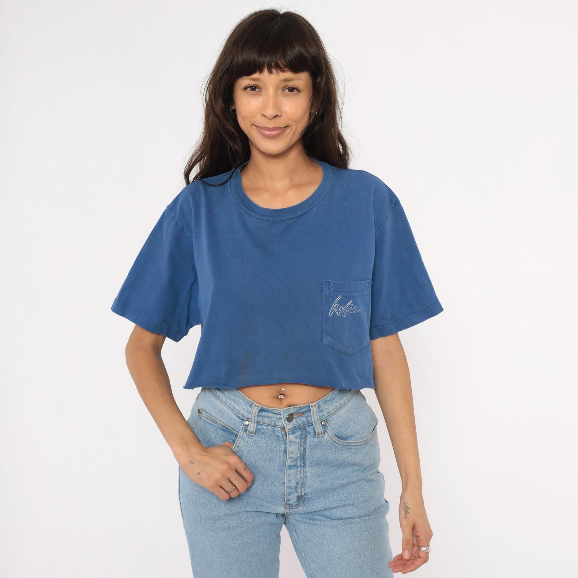 90s Hobie Surf Graphic Crop Tee Cobalt Blue Cotton Medium