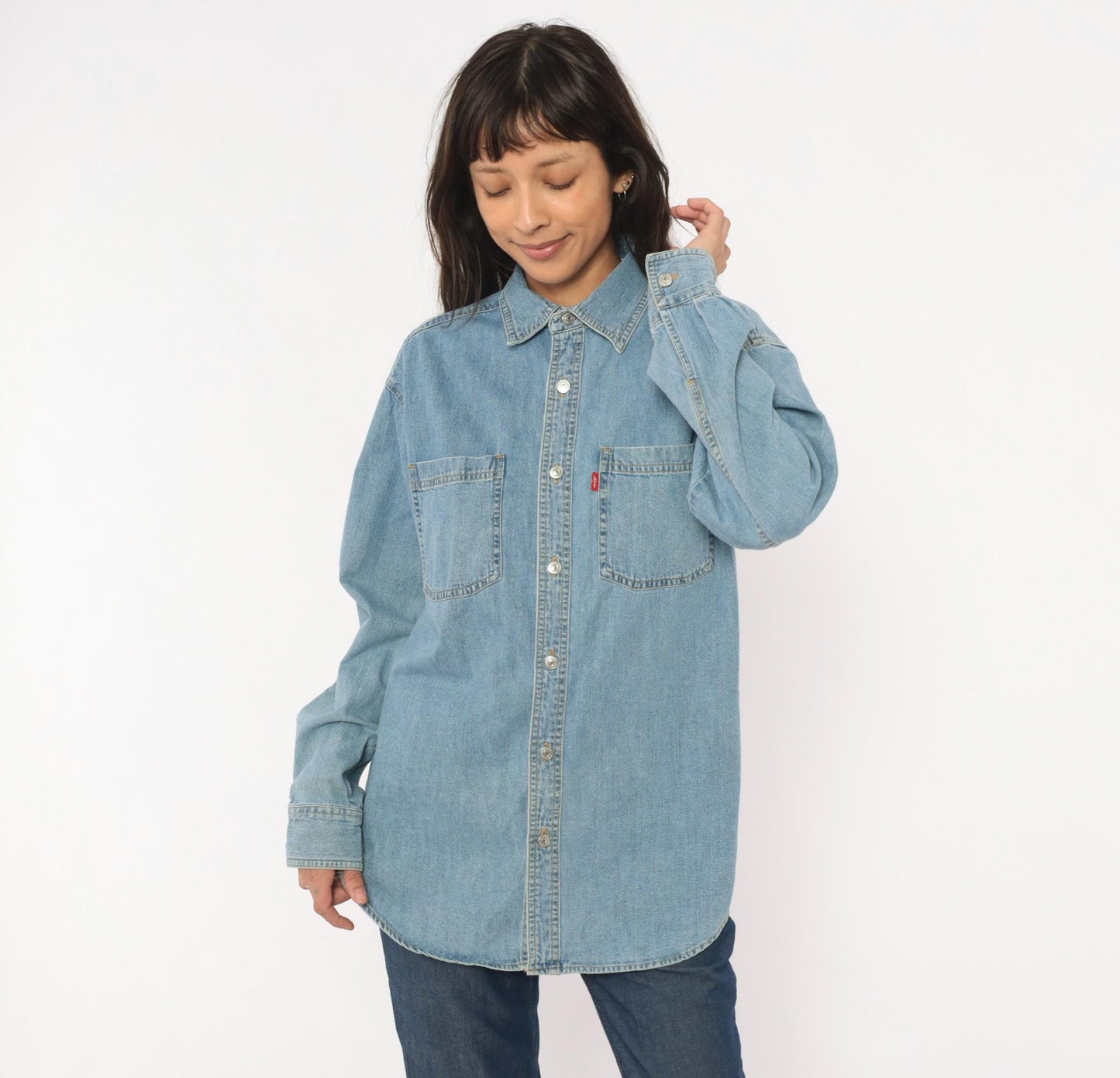 Levis Light Wash Denim Shirt Cotton Snap Button Small S