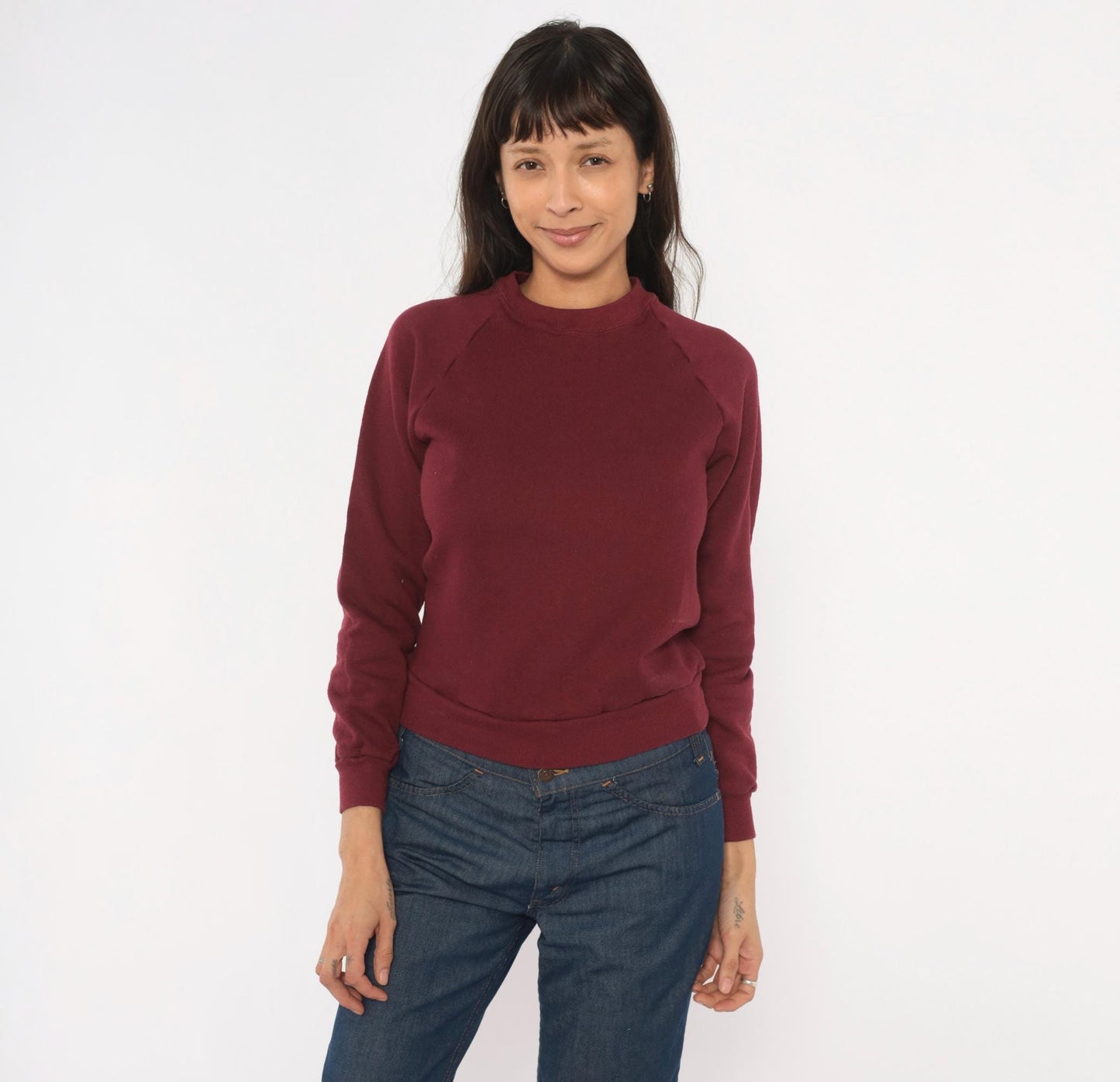 90s Jerzees Burgundy Raglan Sweatshirt Crewneck Solid Wine Pullover Extra Small XS