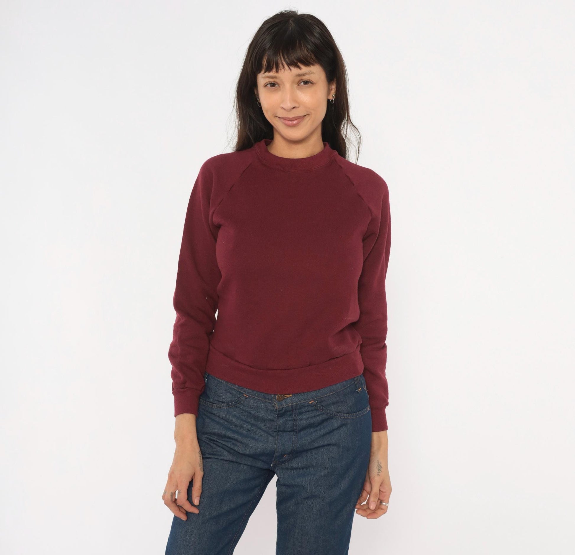 90s Jerzees Burgundy Raglan Sweatshirt Crewneck Solid Wine Pullover Extra Small XS