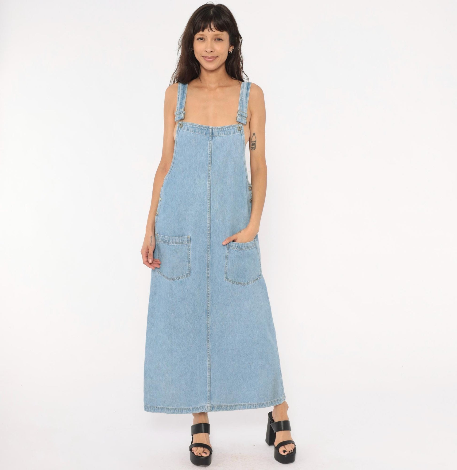 Y2K Faded Glory Light Blue Denim Overall Dress Maxi Length Medium M