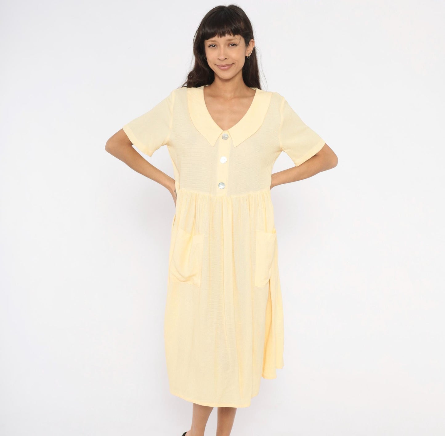 90s Dressing Clio Yellow Gingham Midi Dress Peter Pan Collar Petite Medium