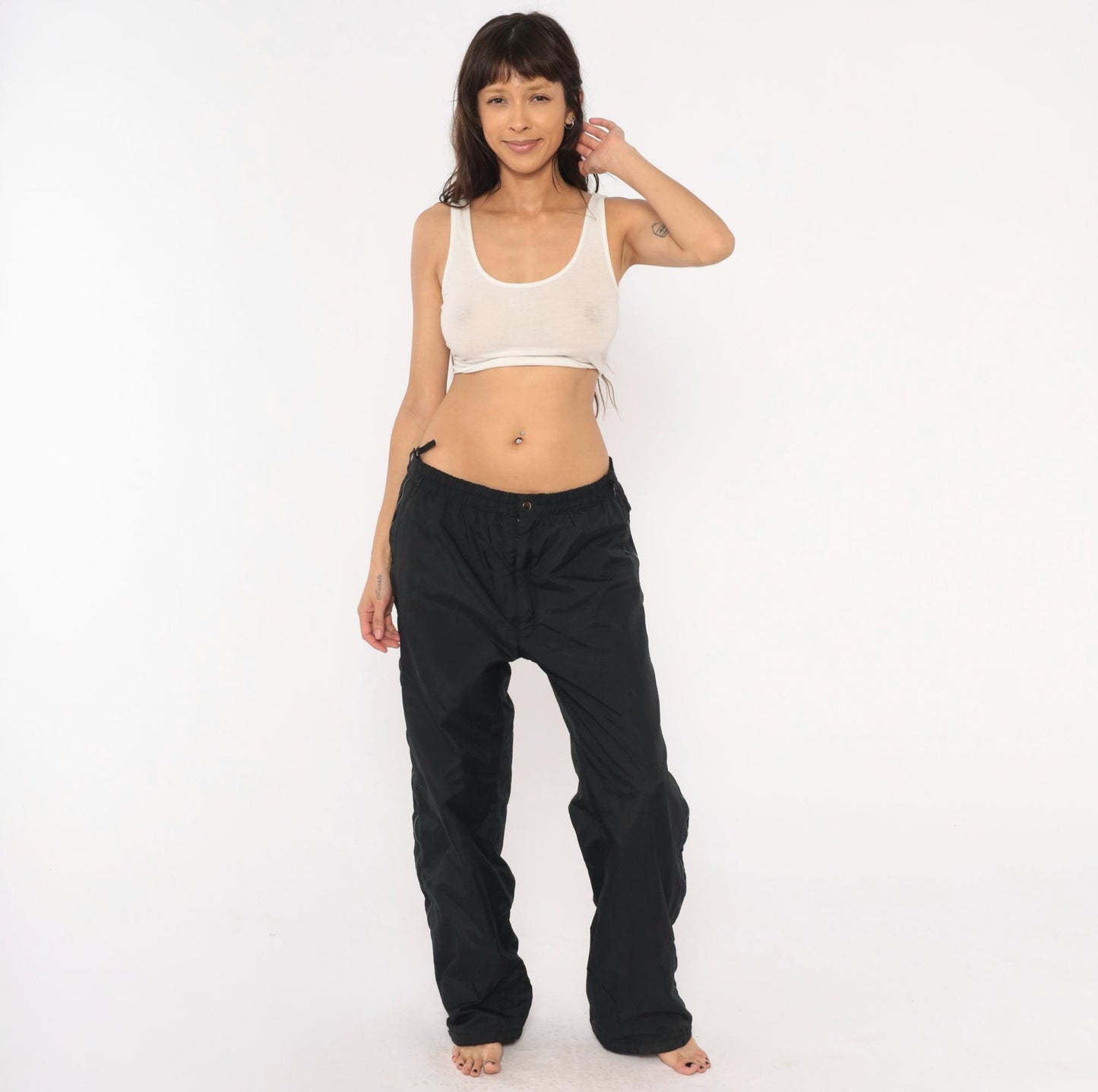 Obermeyer 2000s Black Ski Pants Full Side Zip Shell Nylon Large L