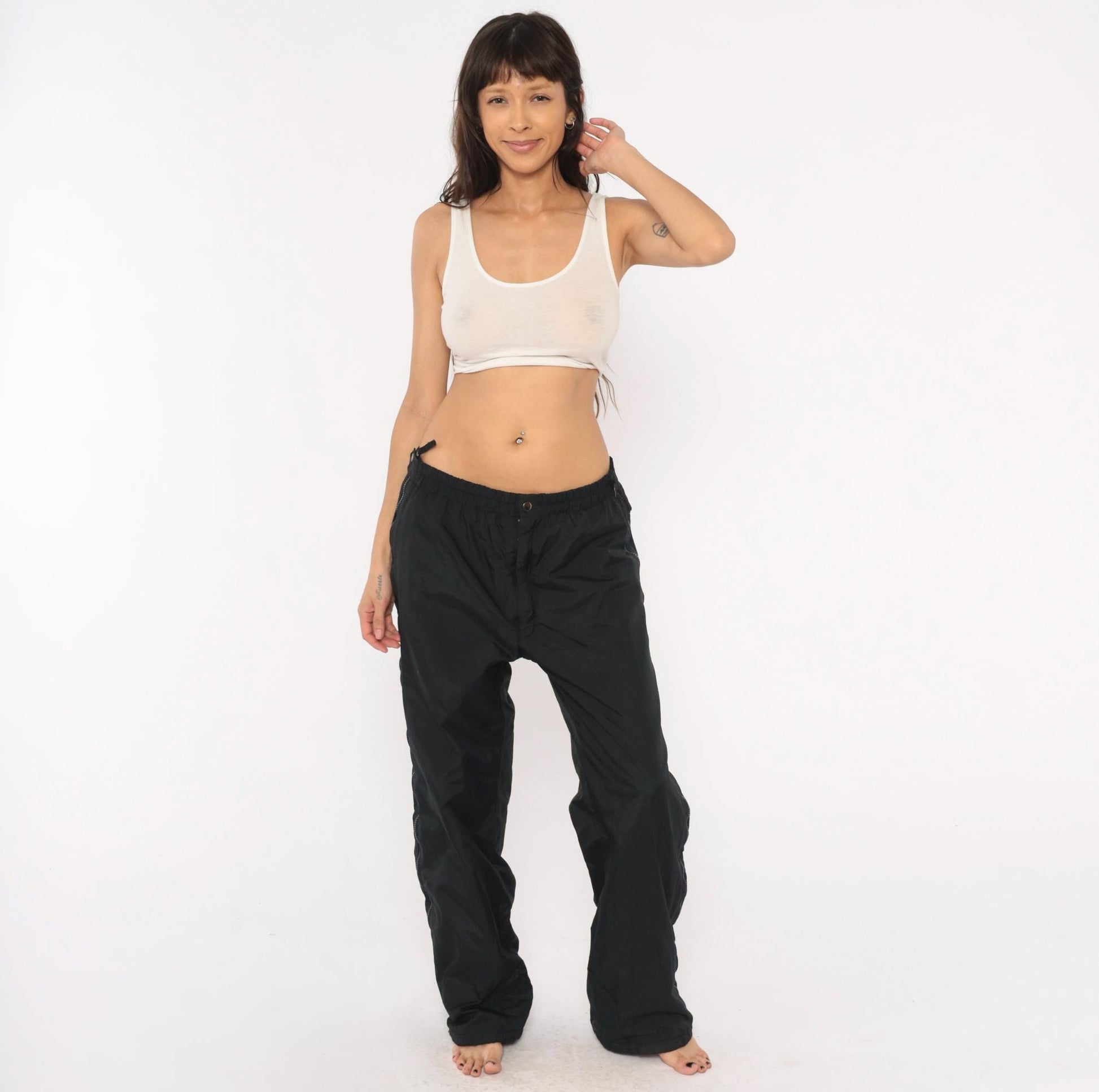 Obermeyer 2000s Black Ski Pants Full Side Zip Shell Nylon Large L