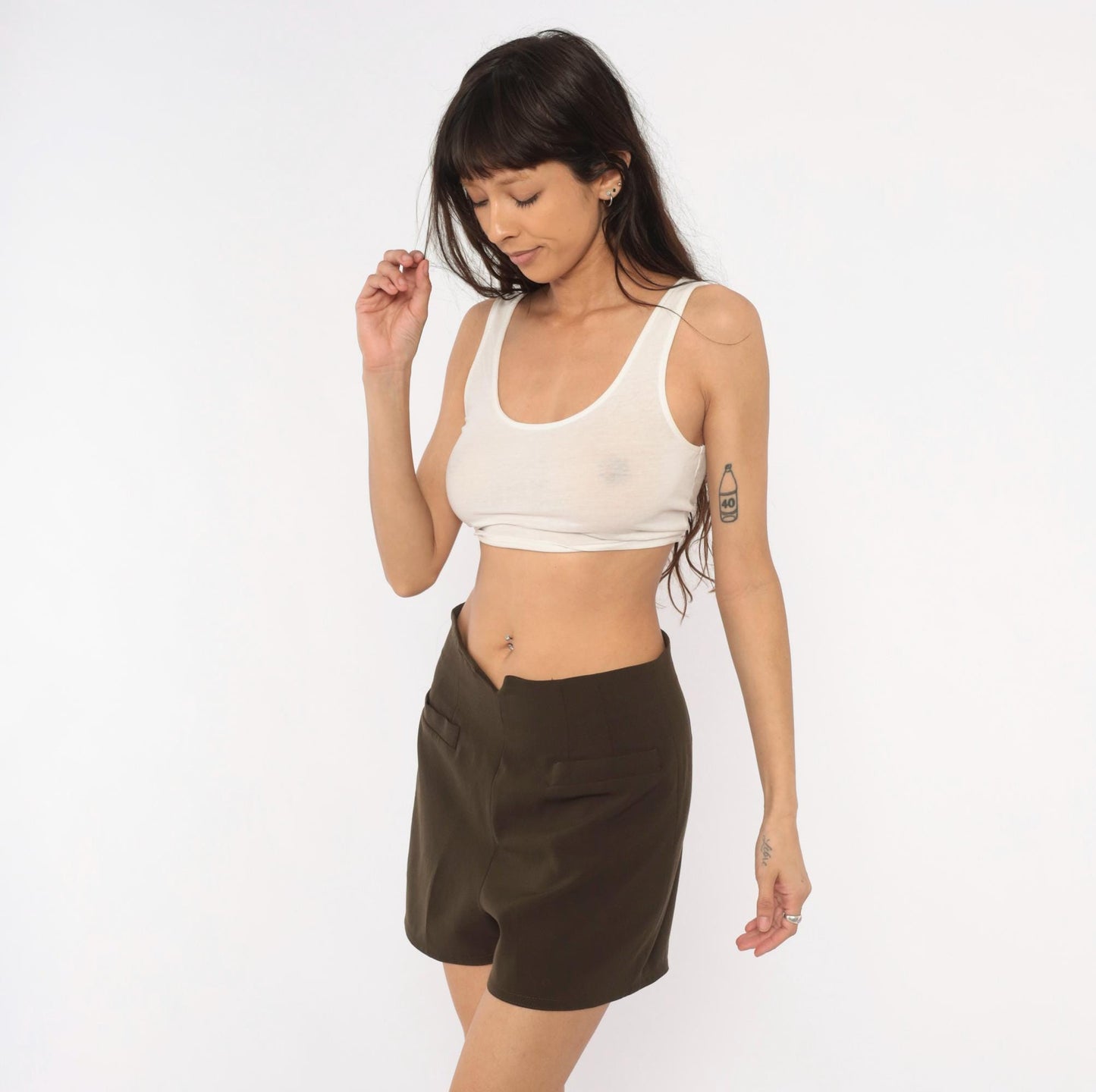 90s Virtue Olive Brown High-Rise Shorts Tailored V-Notch Medium M