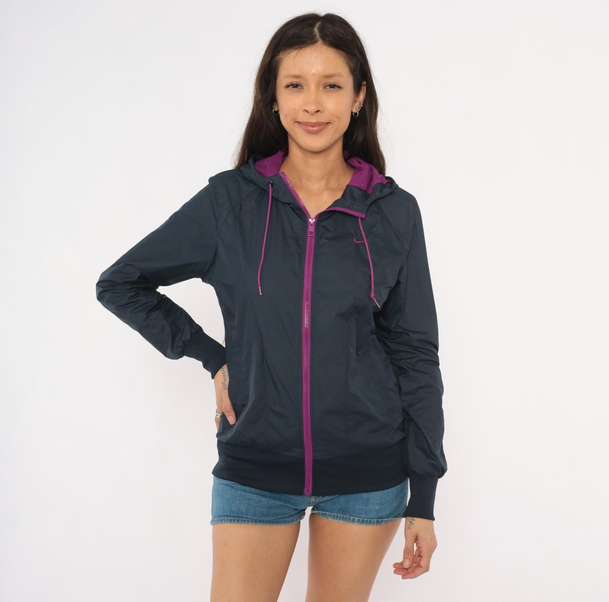 Nike Athletic Dept 2000s Windbreaker Charcoal Grey Purple Hood Medium M
