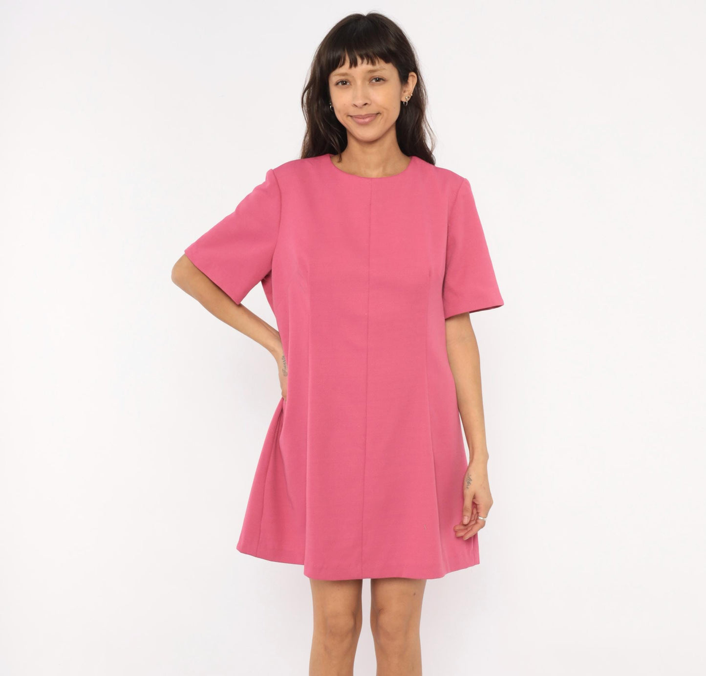 60s Pink Shift Dress A-Line Mini Scoop Neckline Short Sleeve Extra Large