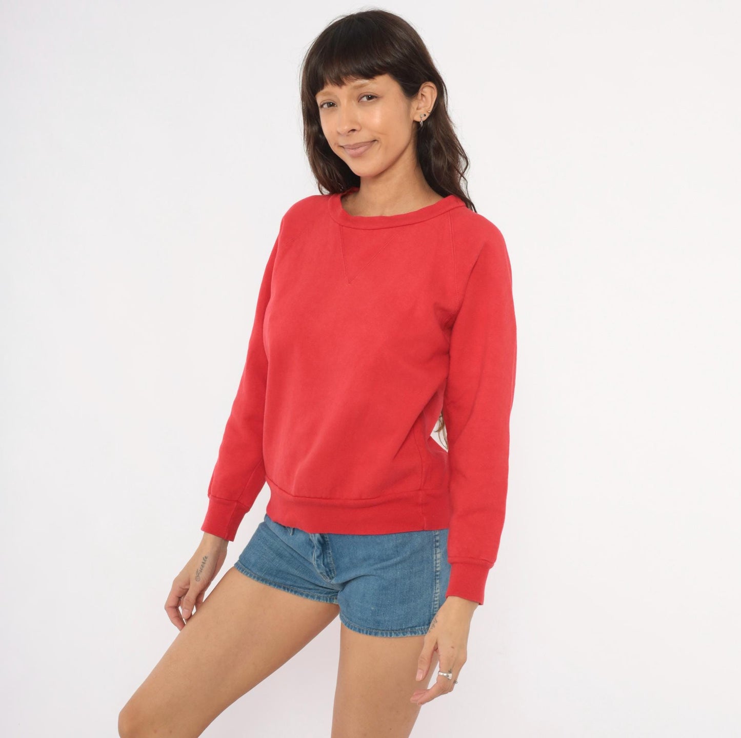 80s Firenze Red Crewneck Sweatshirt Raglan Sleeve Cotton Pullover Medium M