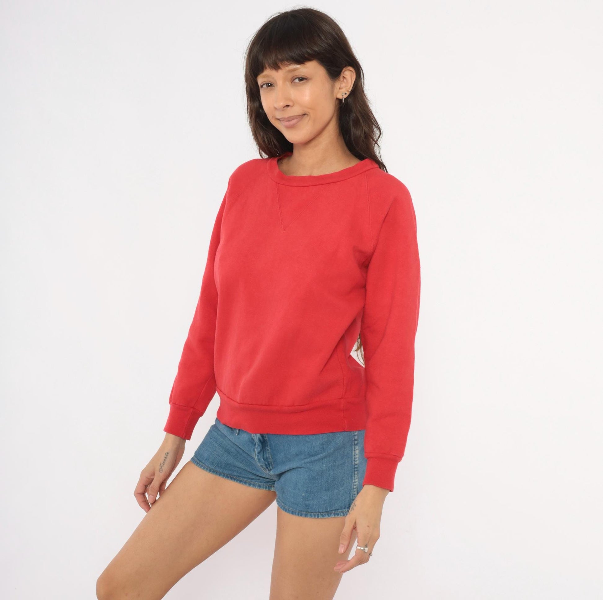 80s Firenze Red Crewneck Sweatshirt Raglan Sleeve Cotton Pullover Medium M
