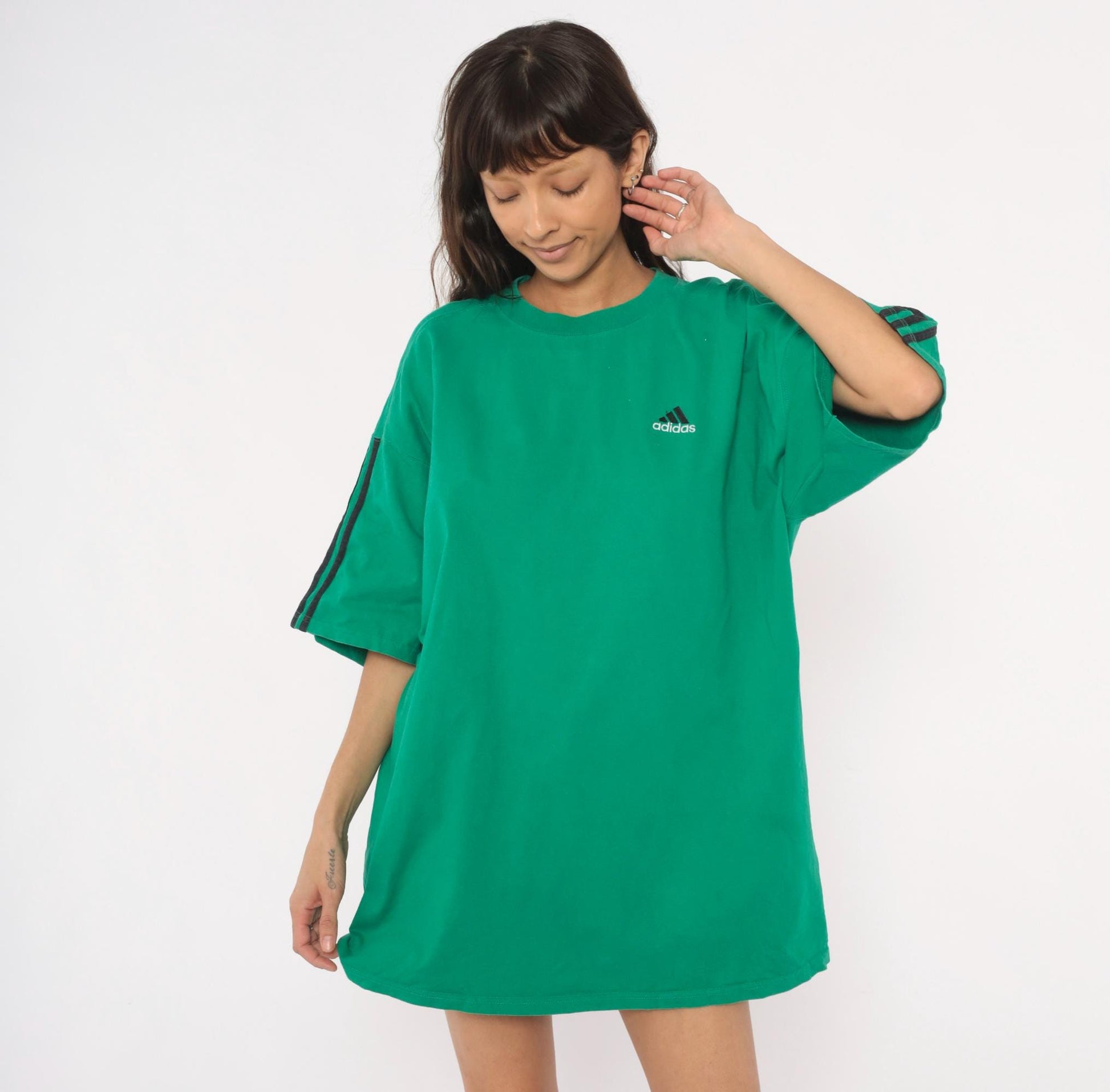 Adidas Three Stripe Embroidered Tee 2000s Green Cotton Extra Large XL