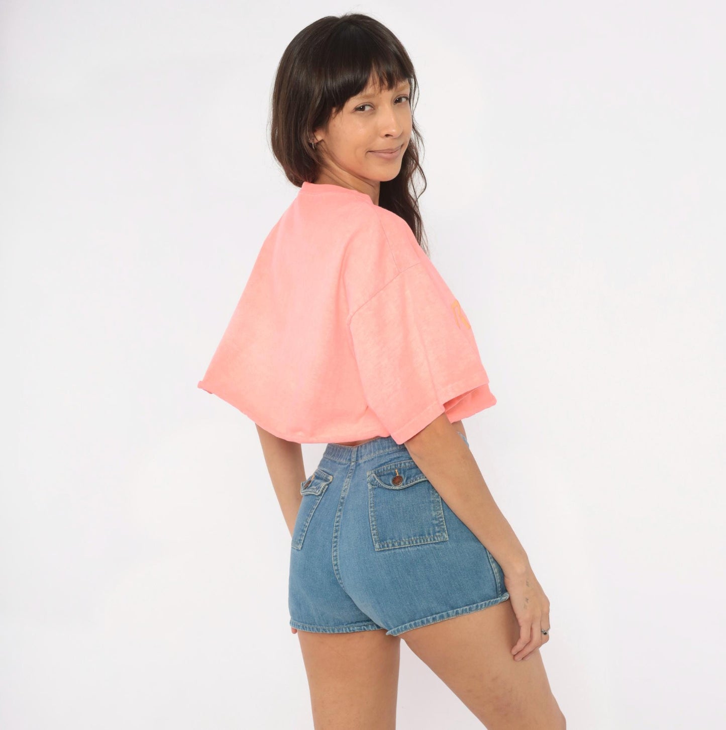 90s Ron Jon Surf Shop Neon Peach Crop Top Cotton Tee One Size