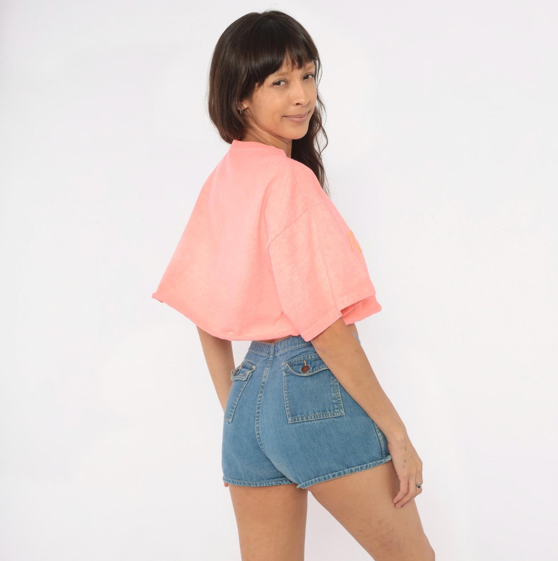 90s Ron Jon Surf Shop Neon Peach Crop Top Cotton Tee One Size