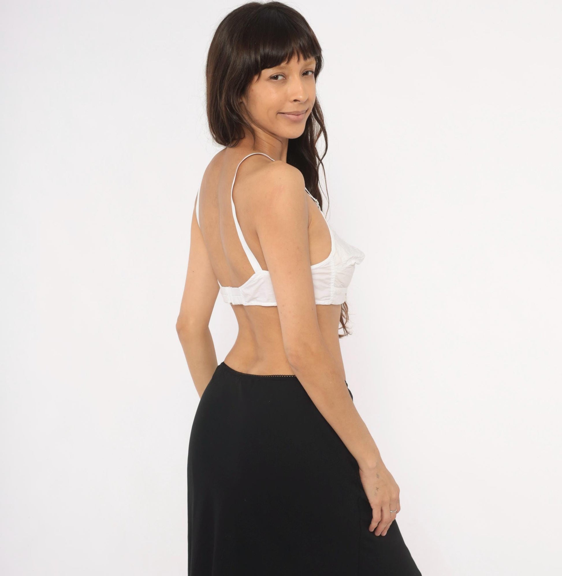 80s Anchors White Cotton Bra Pointed Cup Bullet Bra Medium