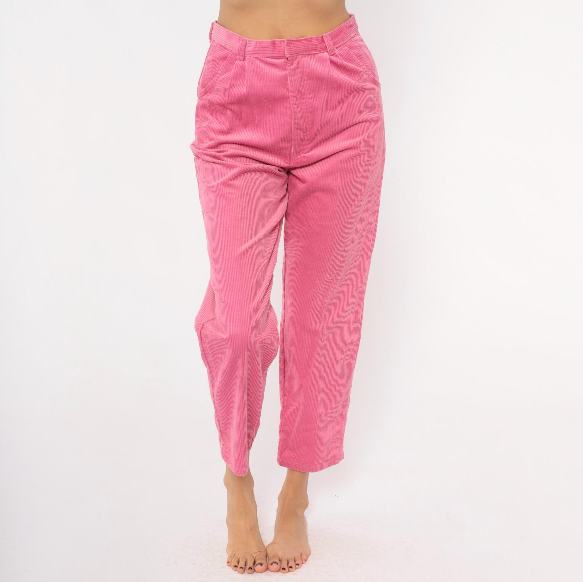90s Sears Pretty Plus Pink Corduroy Tapered Trousers High Waist Pleated Small