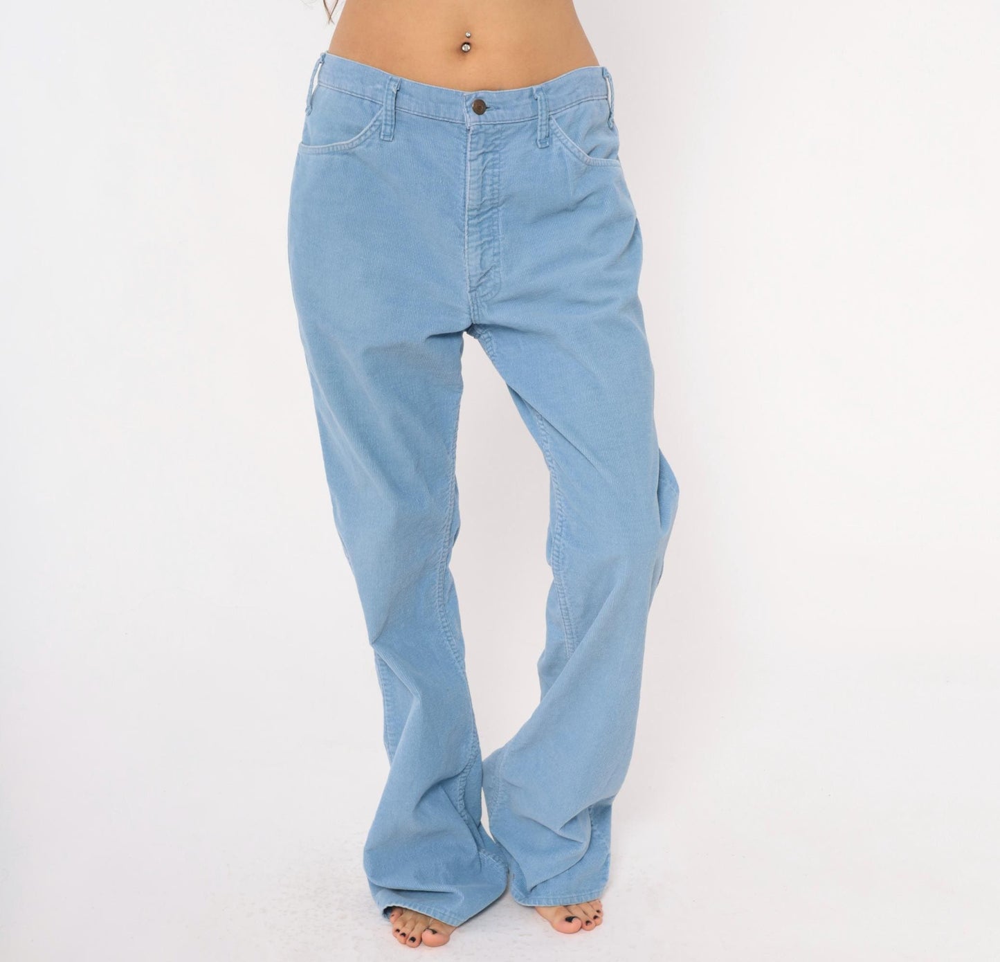 80s Sky Blue Corduroy Flare Pants Bell Bottom Powder Blue Trousers 34x34