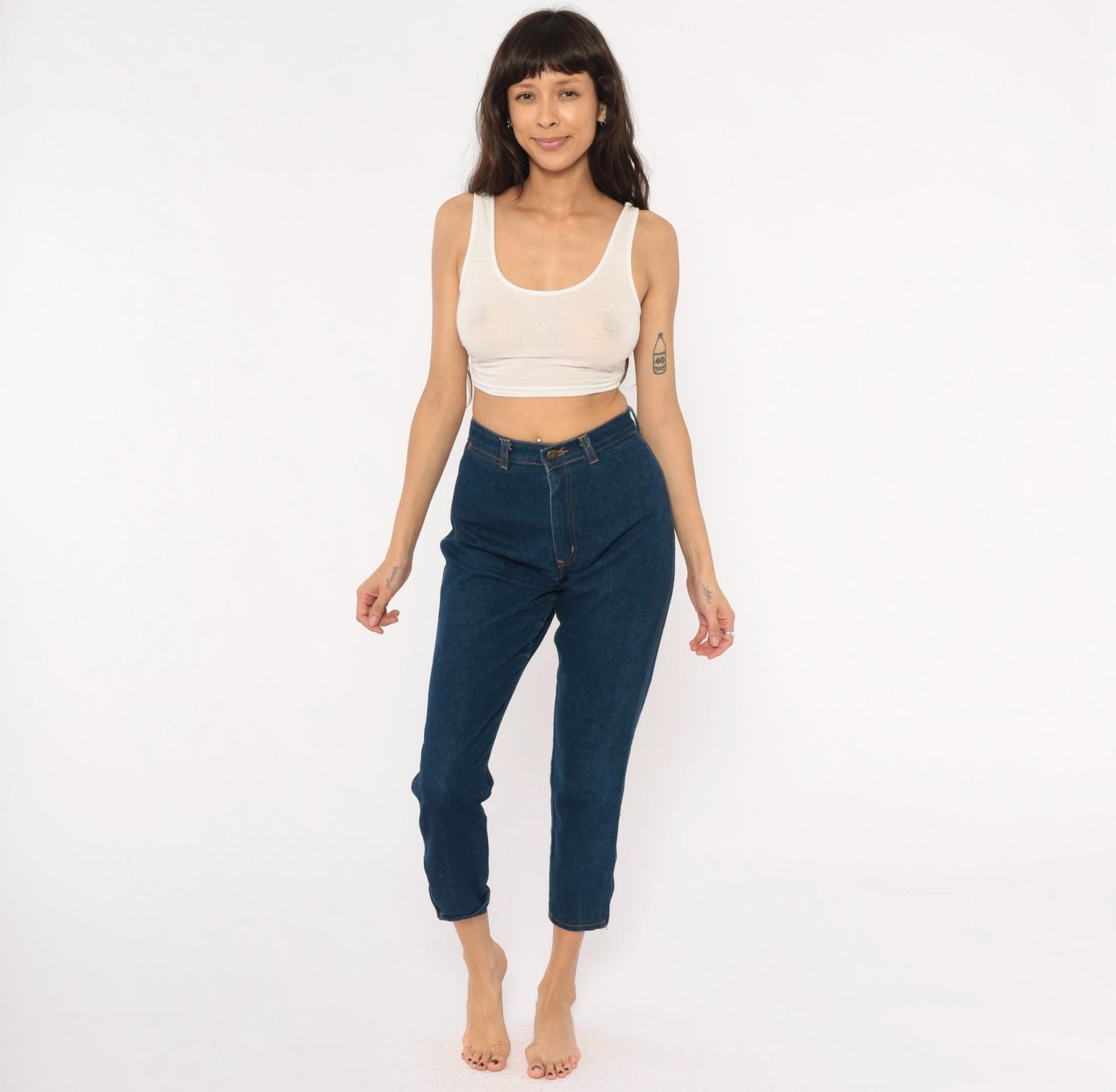 80s Filippo Totti High Waisted Dark Denim Jeans Tapered Leg Navy Small