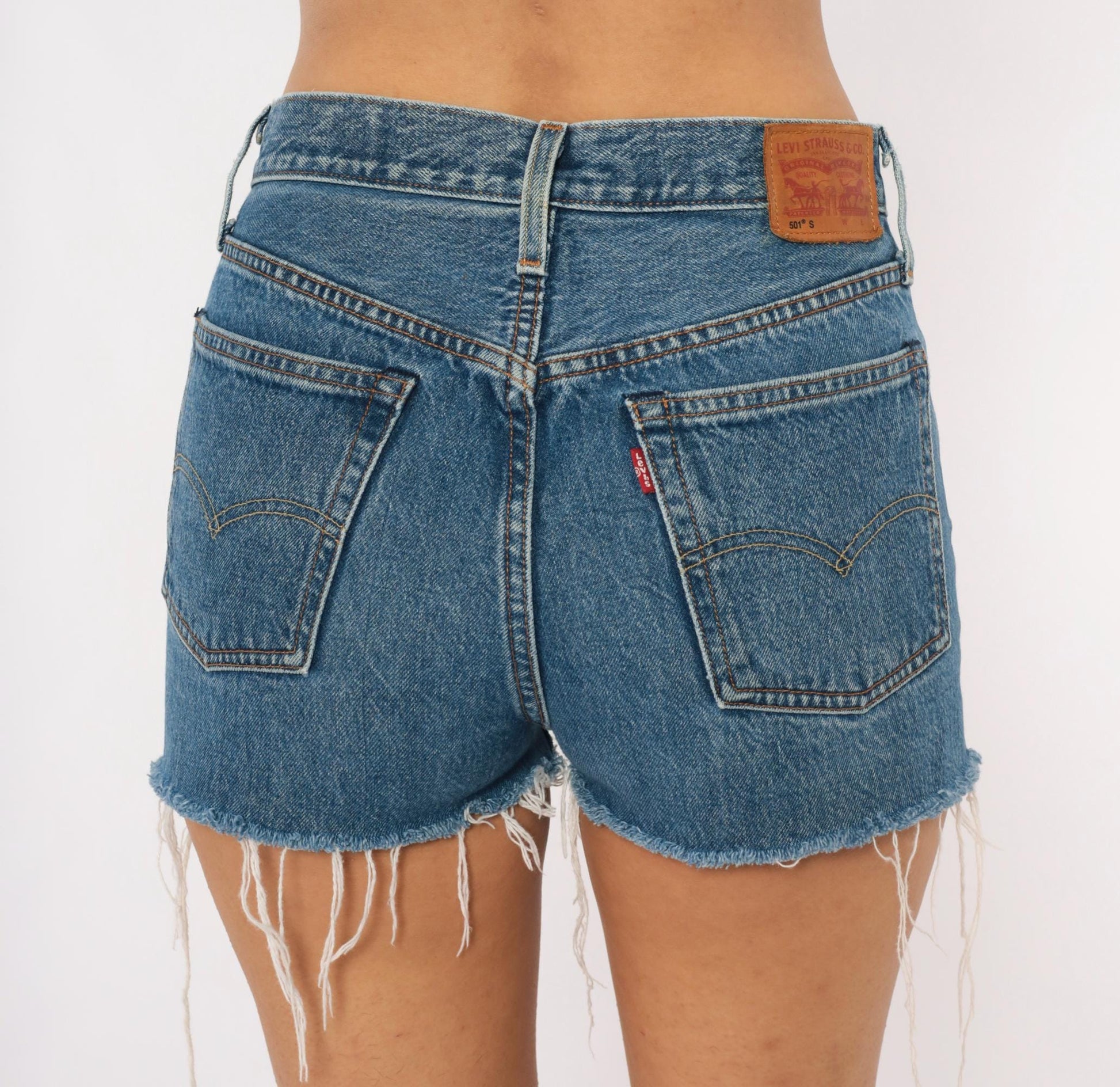 Levi's 501 Cutoff Shorts Blue Denim Button Fly High Rise Small