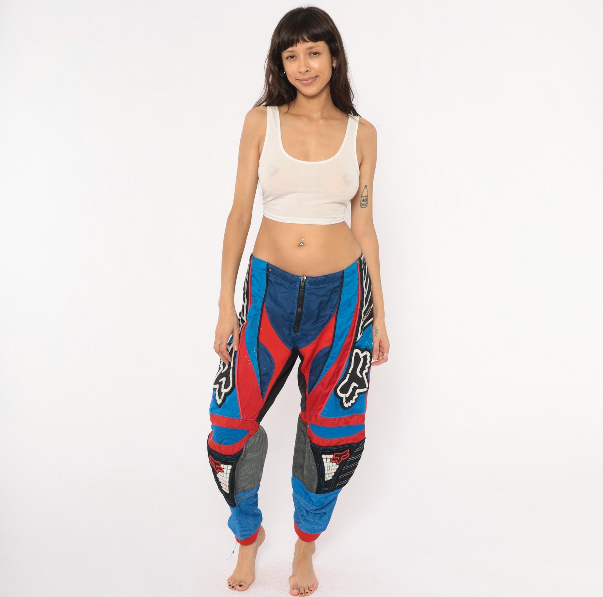 90s Fox Racing Motocross Pants Blue Red Black Colour-Block MX Trousers Large