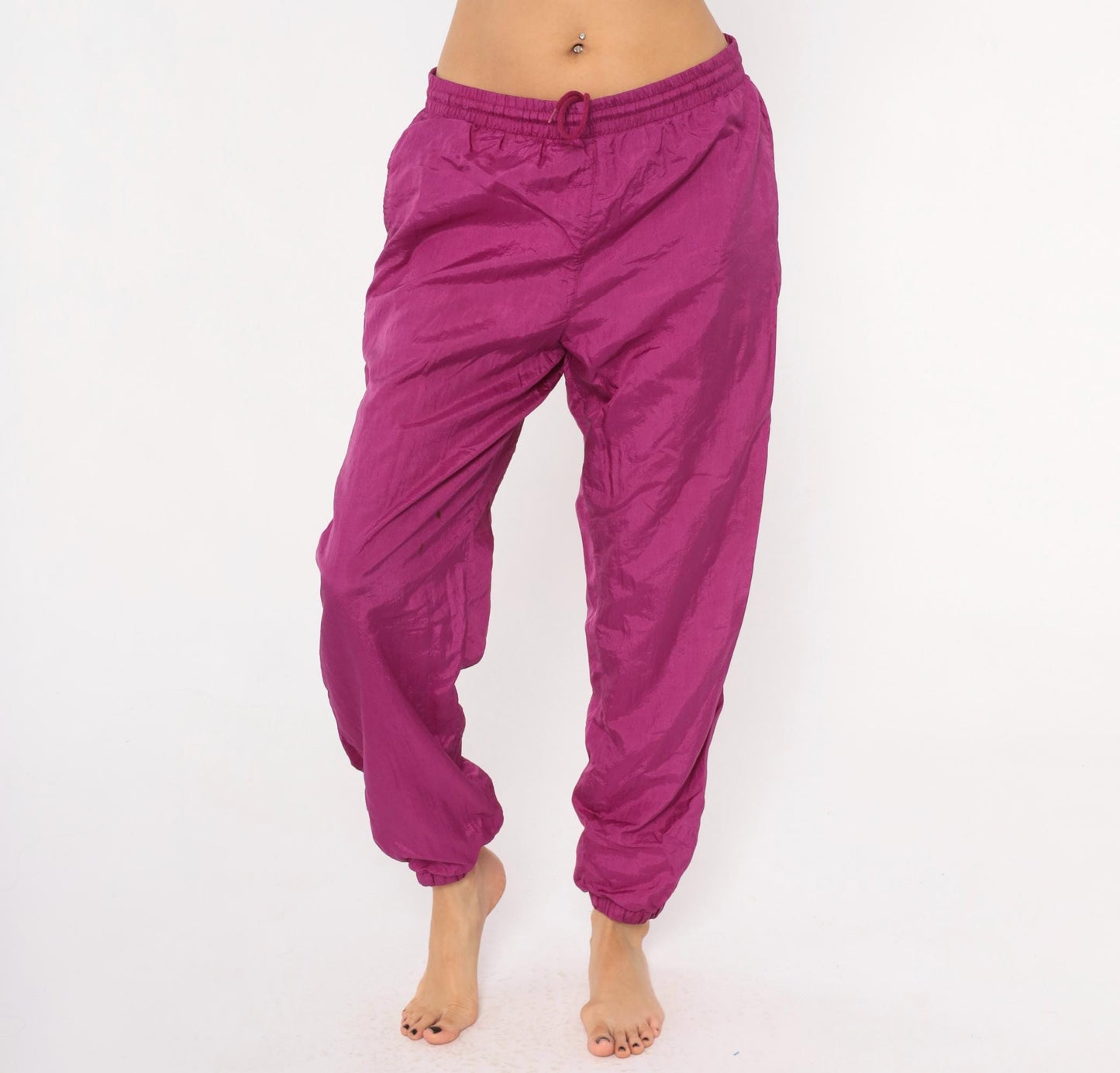 90s Magenta Windbreaker Track Pants Tapered Joggers Purple Small S