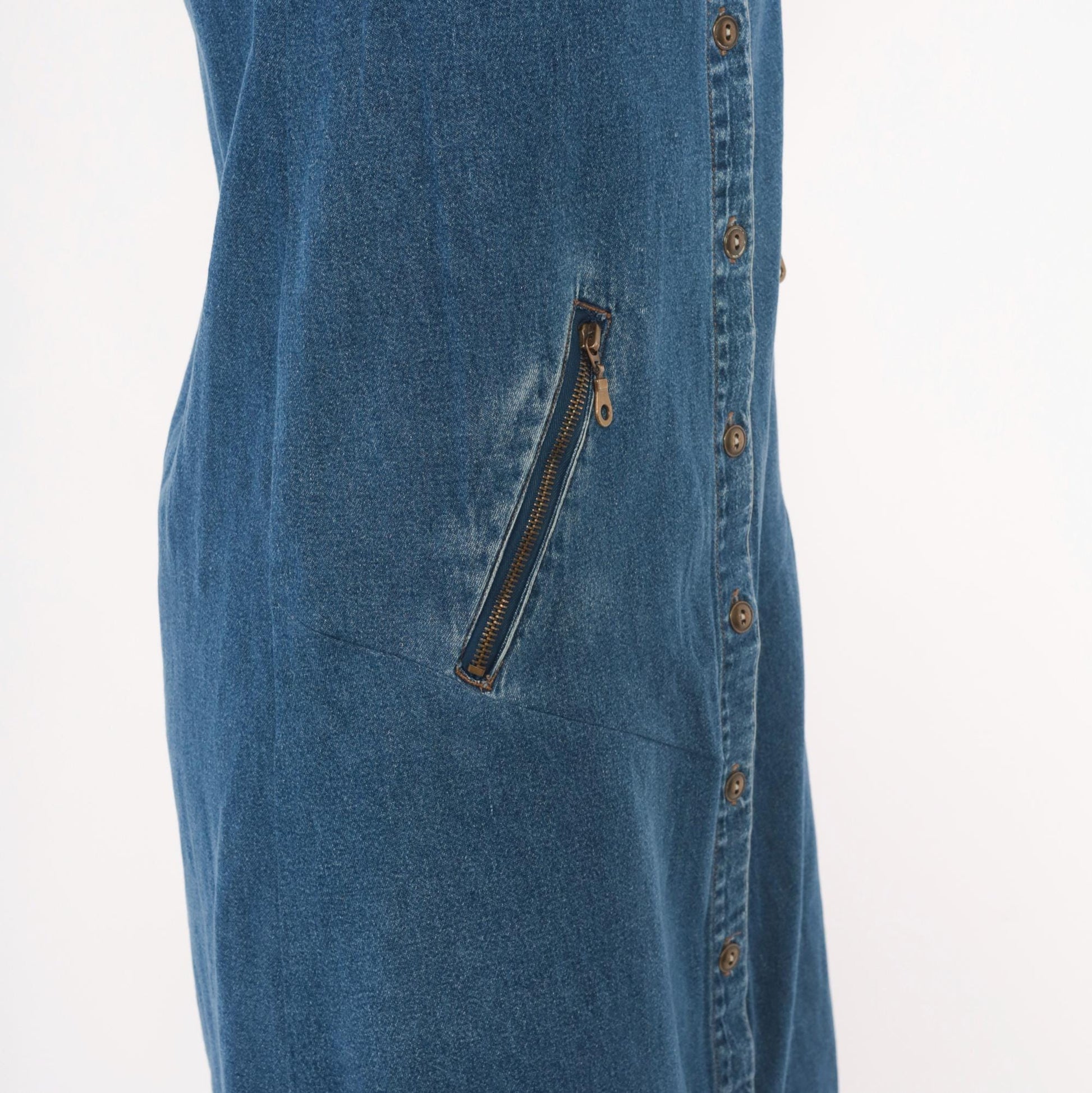 90s Original Ty2 Denim Jumper Dress Midi Button Front Cotton Navy Extra Small