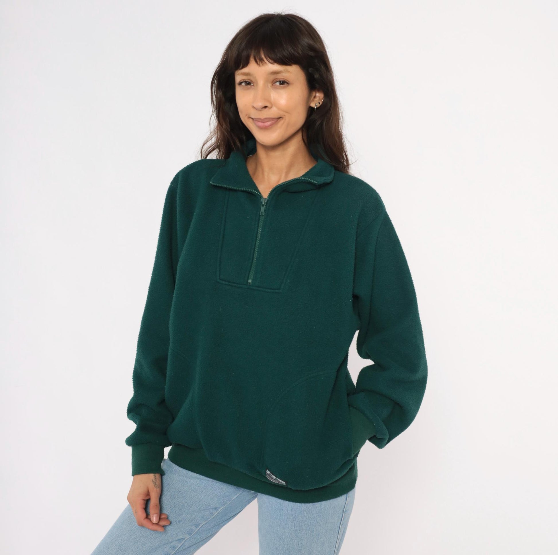 90s Mountain Gear Forest Green Quarter Zip Fleece Pullover Mens Medium