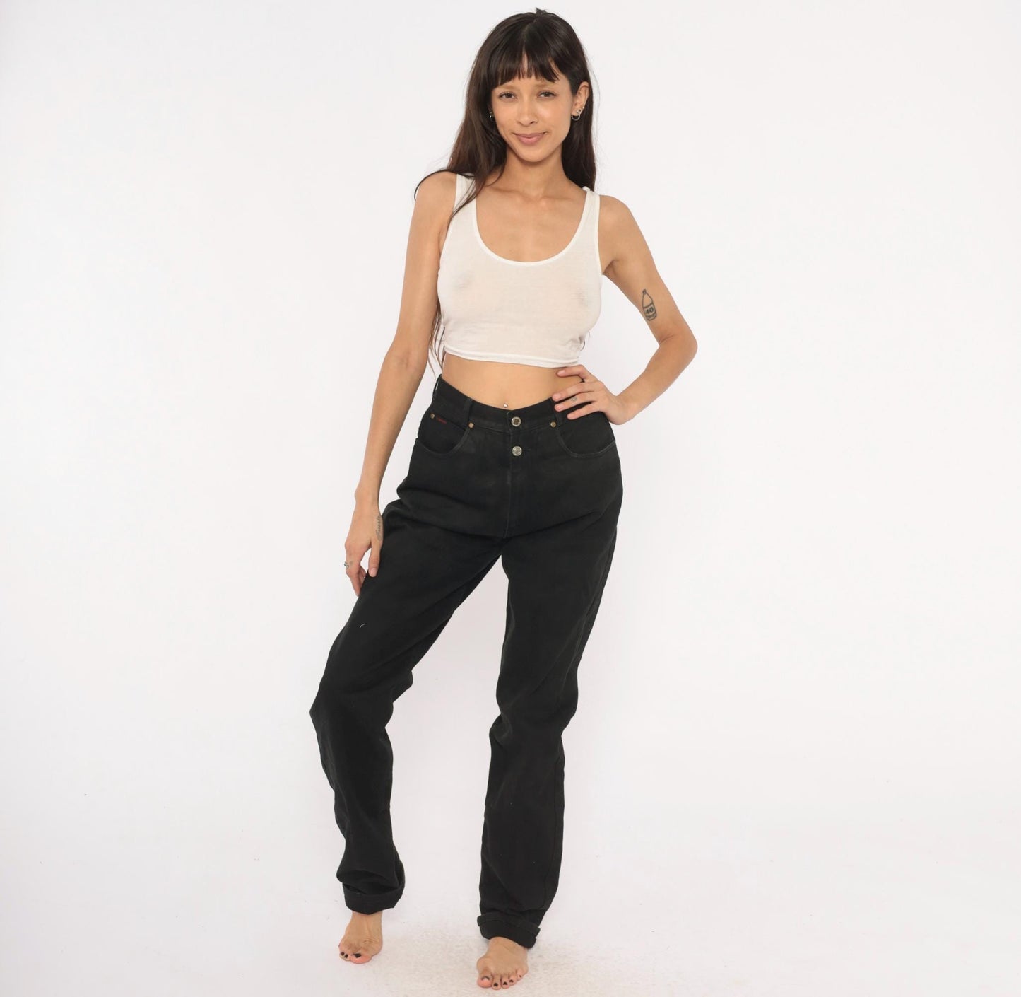 90s Lawman Western Black Denim High Waist Straight Leg Mom Jean Small
