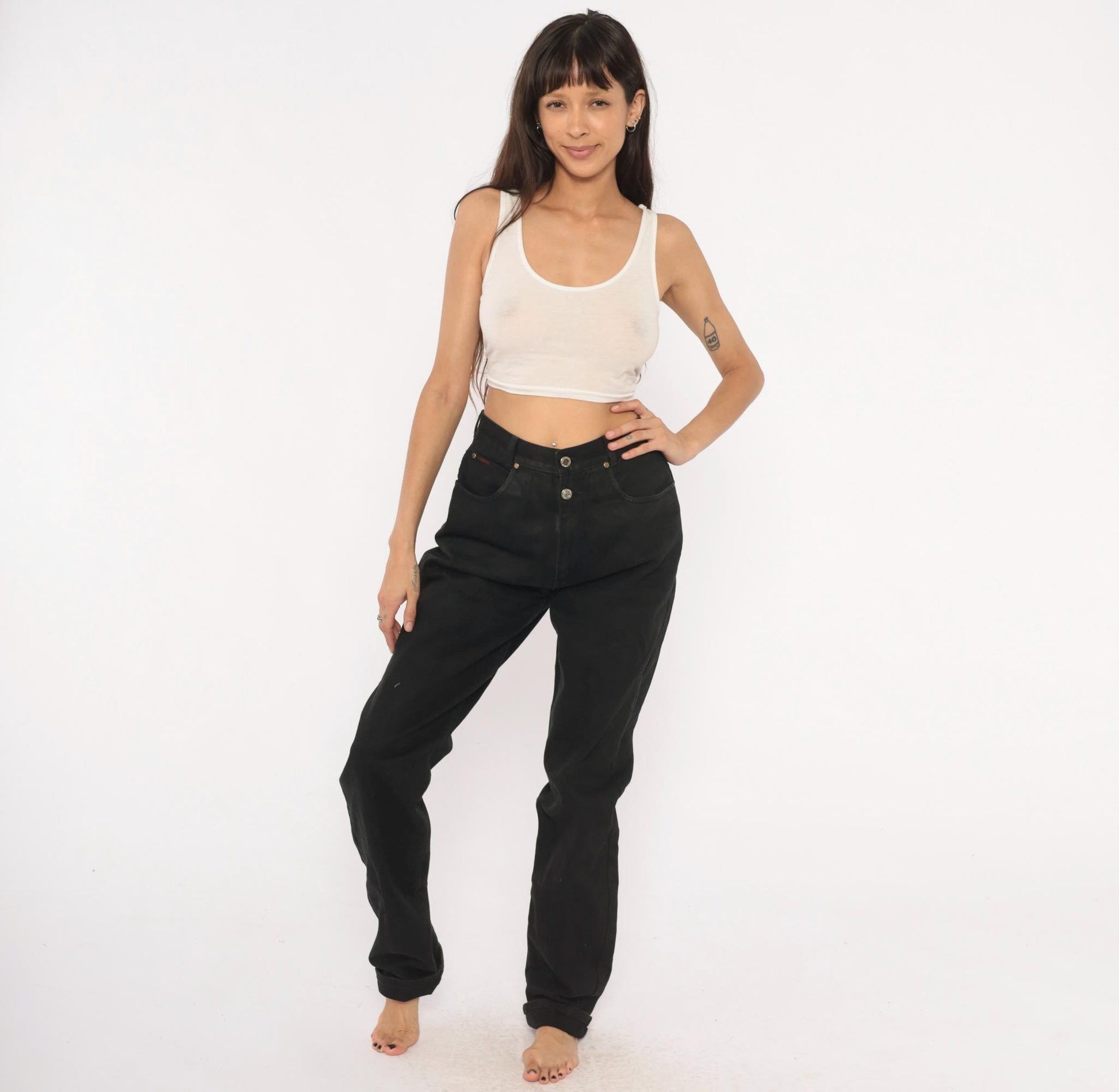 90s Lawman Western Black Denim High Waist Straight Leg Mom Jean Small