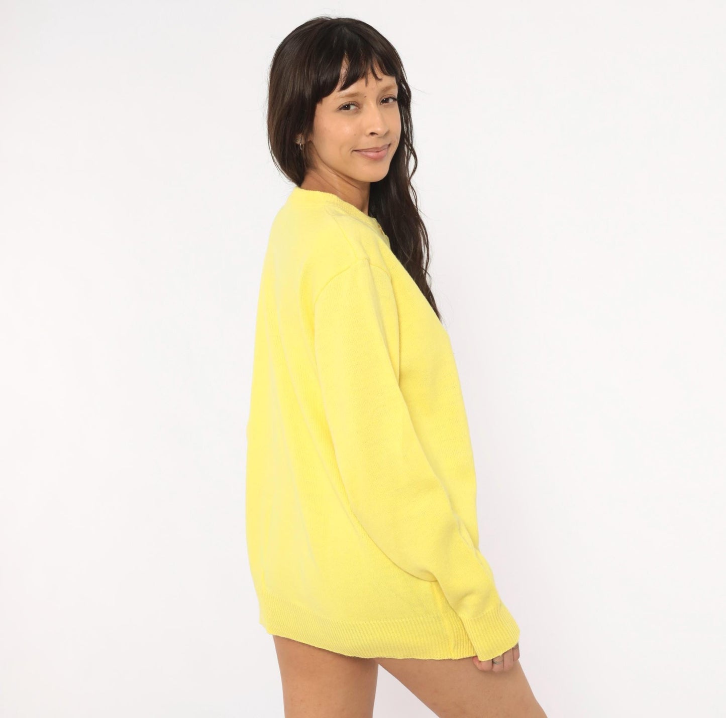 80s Yellow Cardigan School Apparel Button Front Knit Sweater Medium M