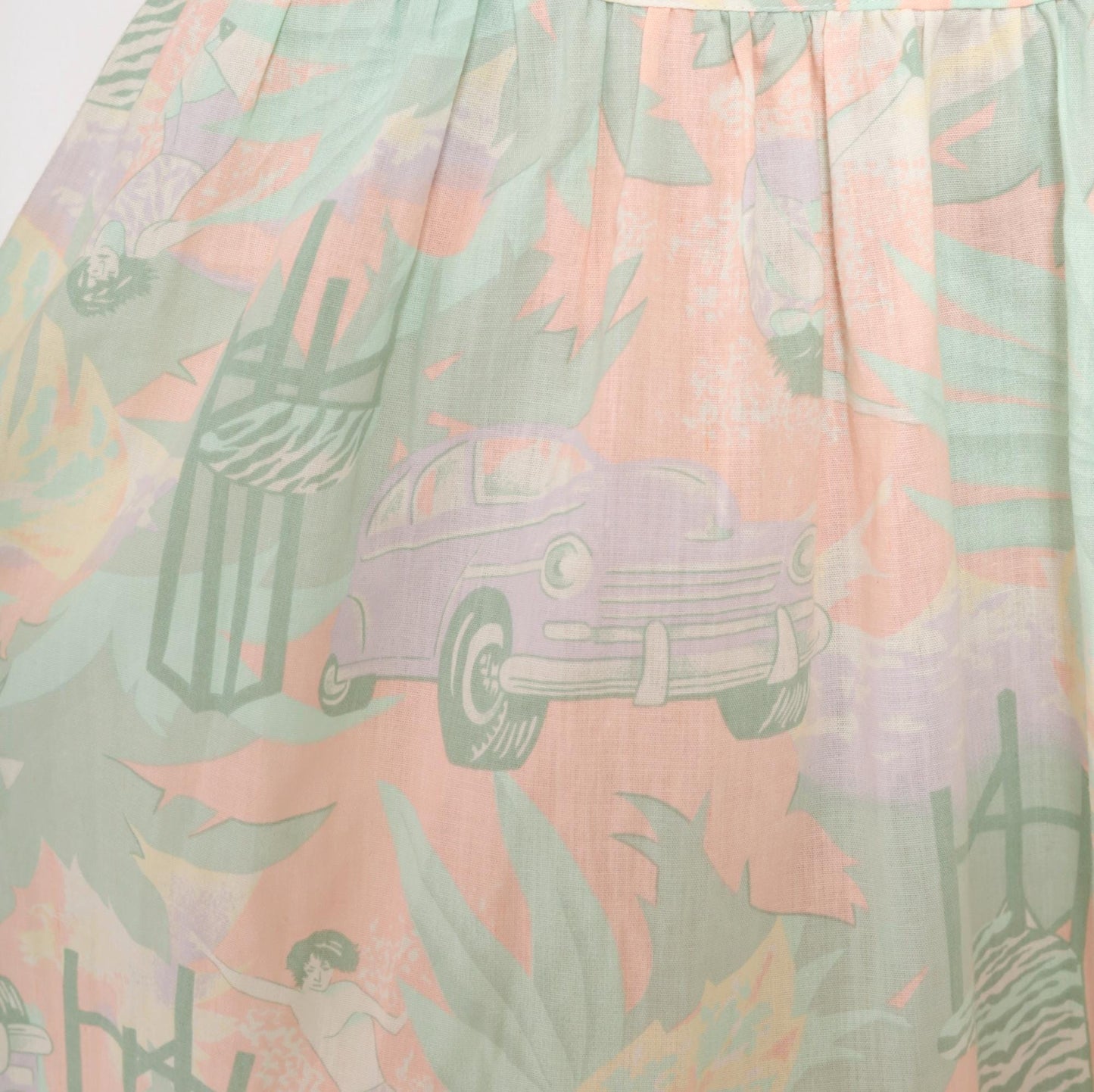 80s 3 Star Novelty Print Shirt Dress Pink Teal Knee-Length Small