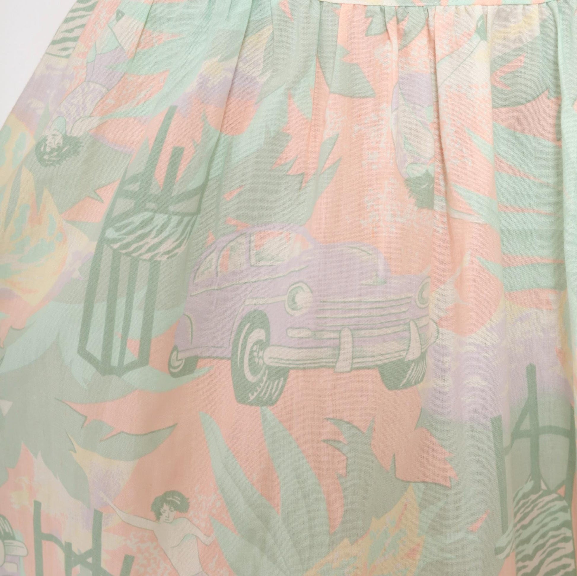 80s 3 Star Novelty Print Shirt Dress Pink Teal Knee-Length Small