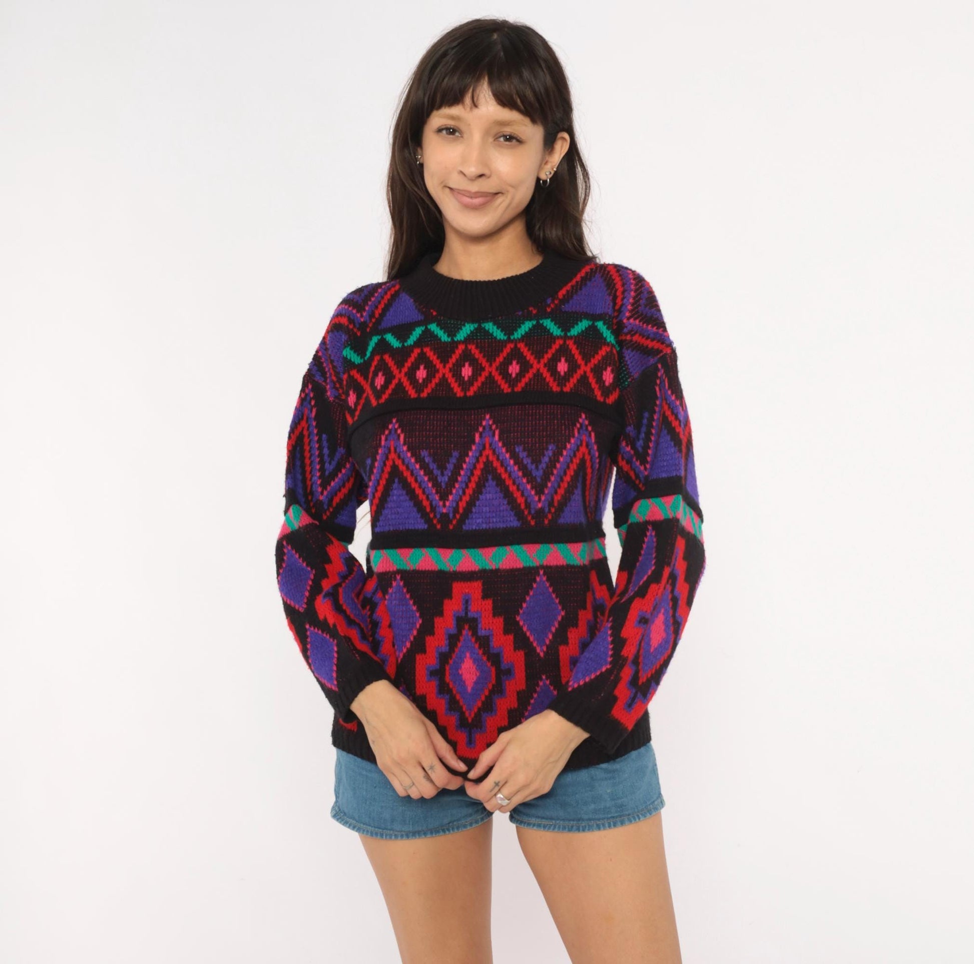 90s Croquet Club Southwestern Geometric Knit Pullover Small S